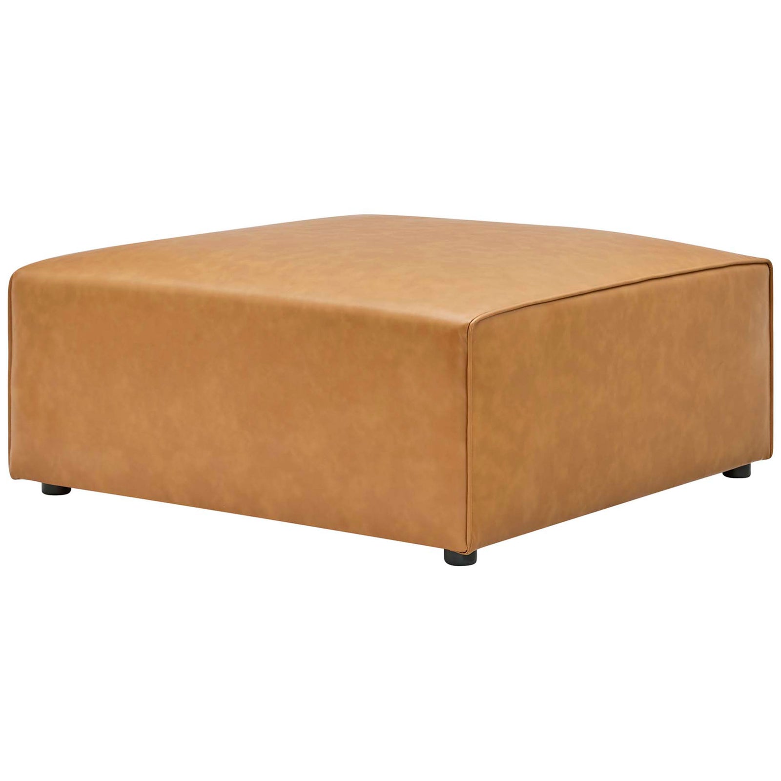 Spacious tan vegan leather ottoman with clean lines and subtle piping for modern modular seating || EEI-4624-TAN || front_angle_studio