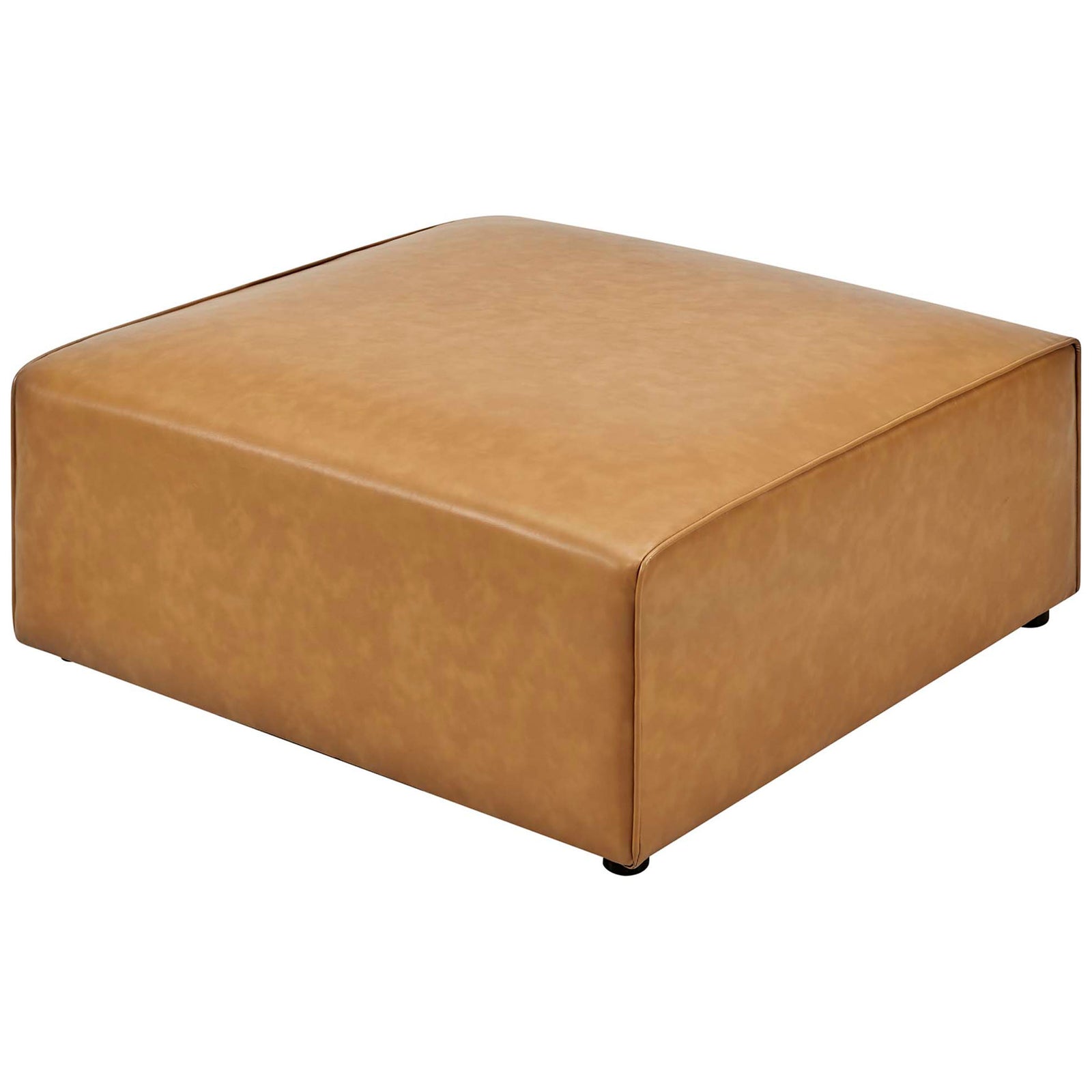 Large square ottoman with expansive tan vegan leather surface ideal for lounging or pairing with a sofa || EEI-4624-TAN || top_angle_studio