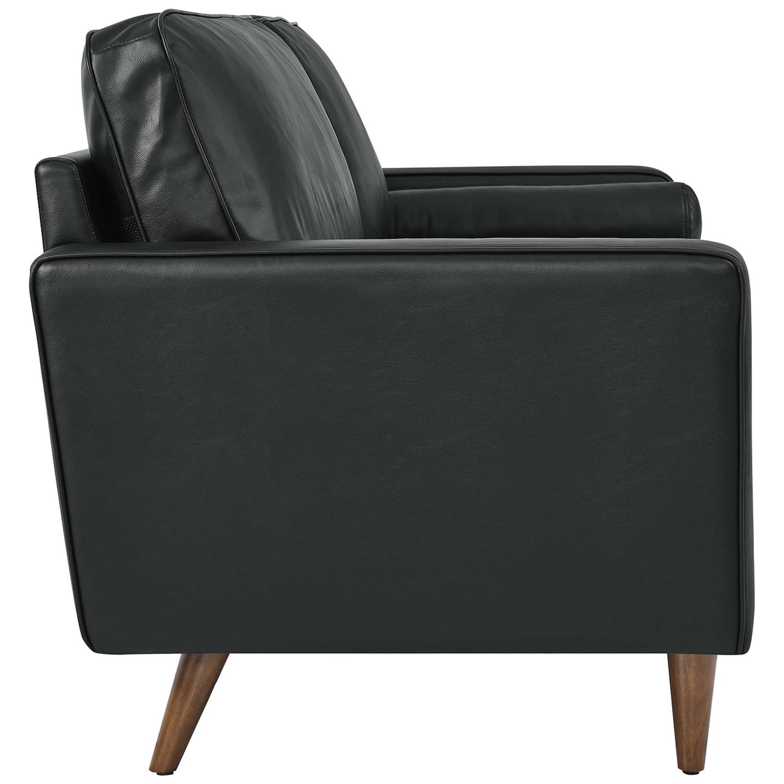 Slim track arms and tailored black leather upholstery give this 73 inch Valour sofa a refined, space saving silhouette. || EEI-4633-BLK || side_studio