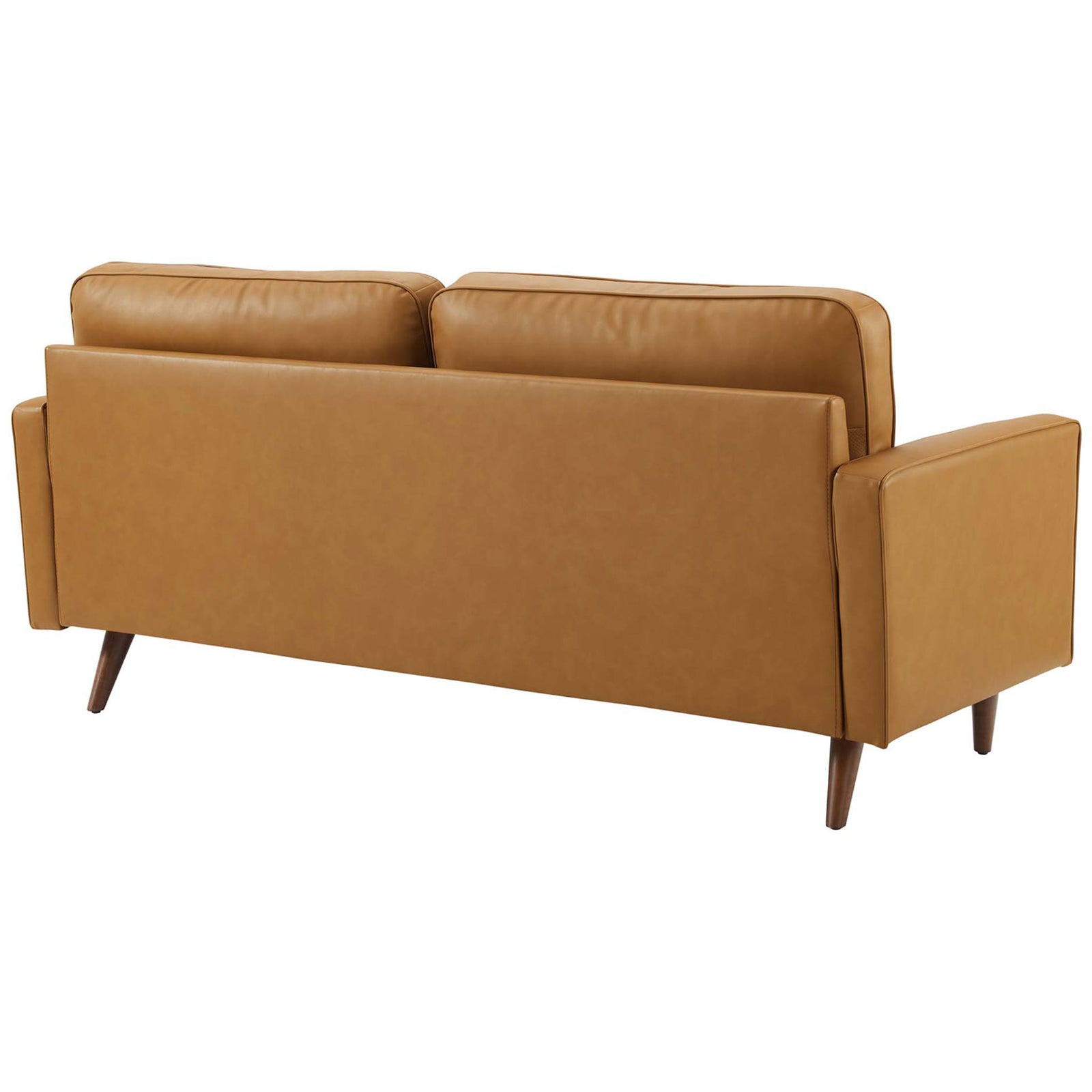 Smooth tan leather sofa back with clean lines and mid-century inspired silhouette || EEI-4633-TAN || back_studio