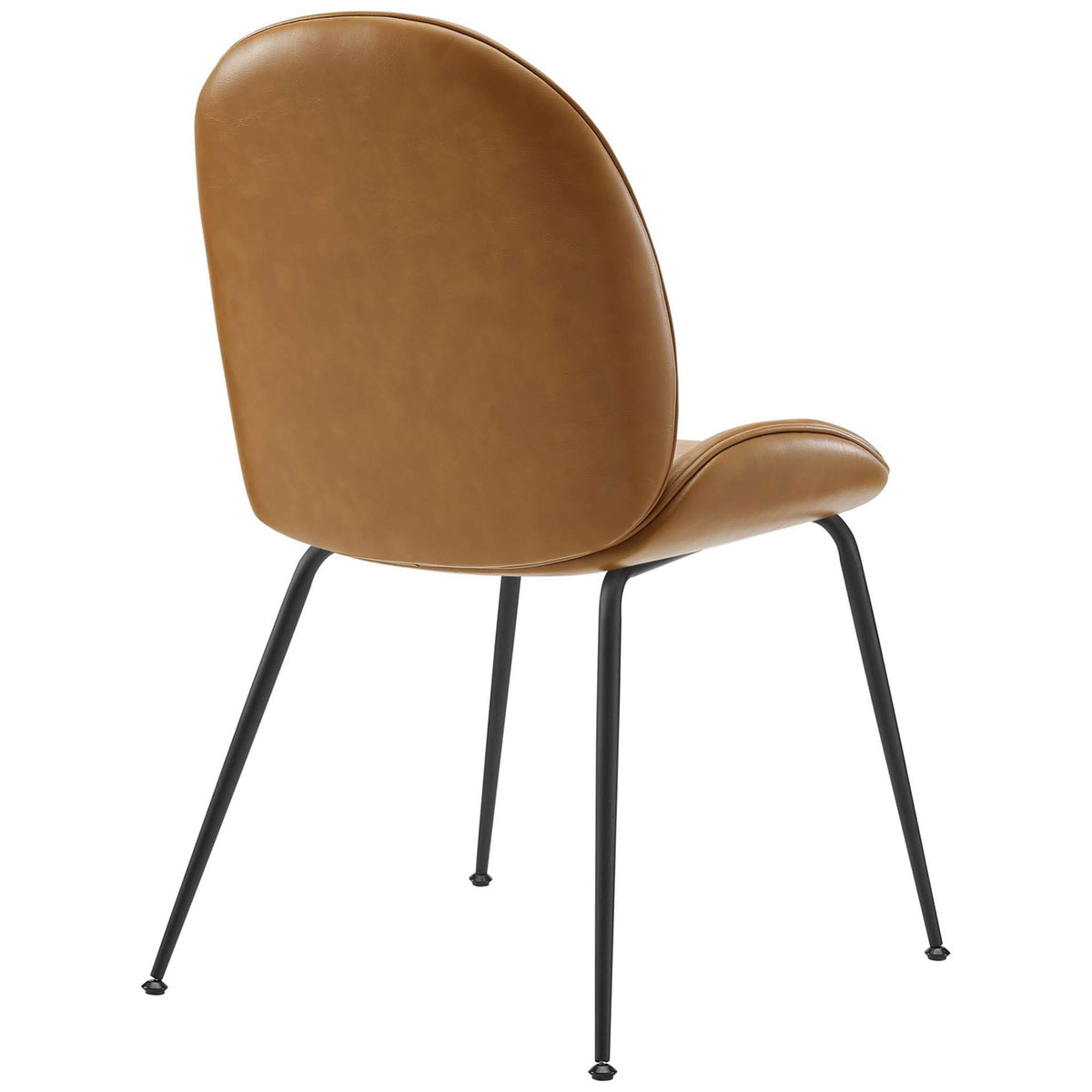 Tan vegan leather Scoop dining chair featuring smooth rounded backrest and sleek black legs || EEI-4636-TAN || back_angle_studio