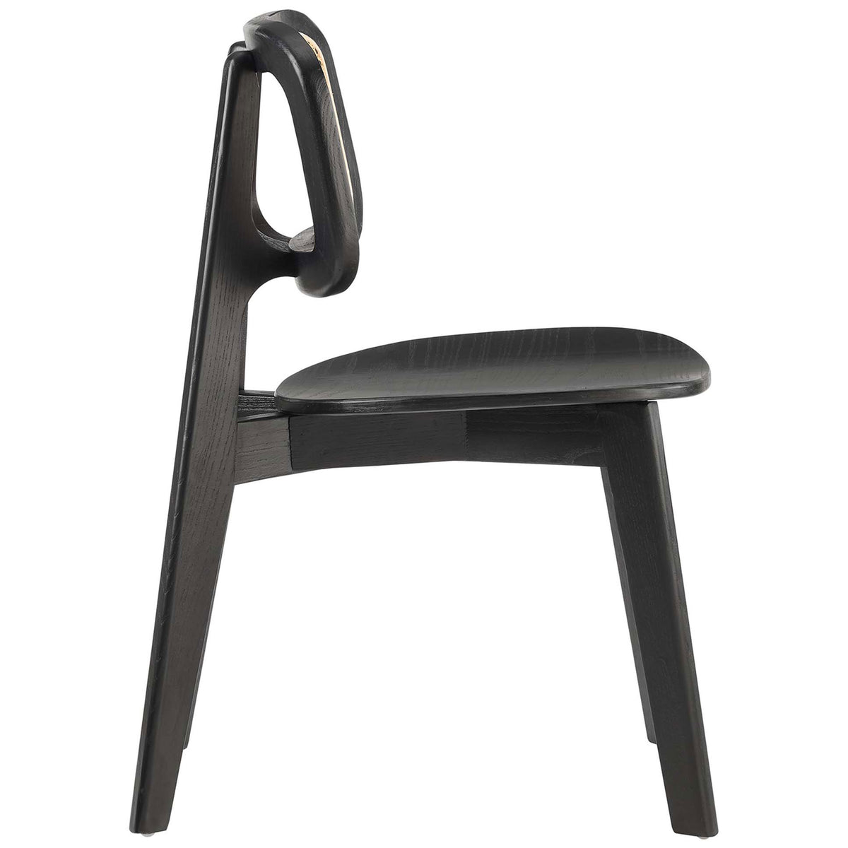 Slim silhouette showcases the sculpted black frame and curved seat of this cane back dining chair || EEI-4645-BLK || side_studio
