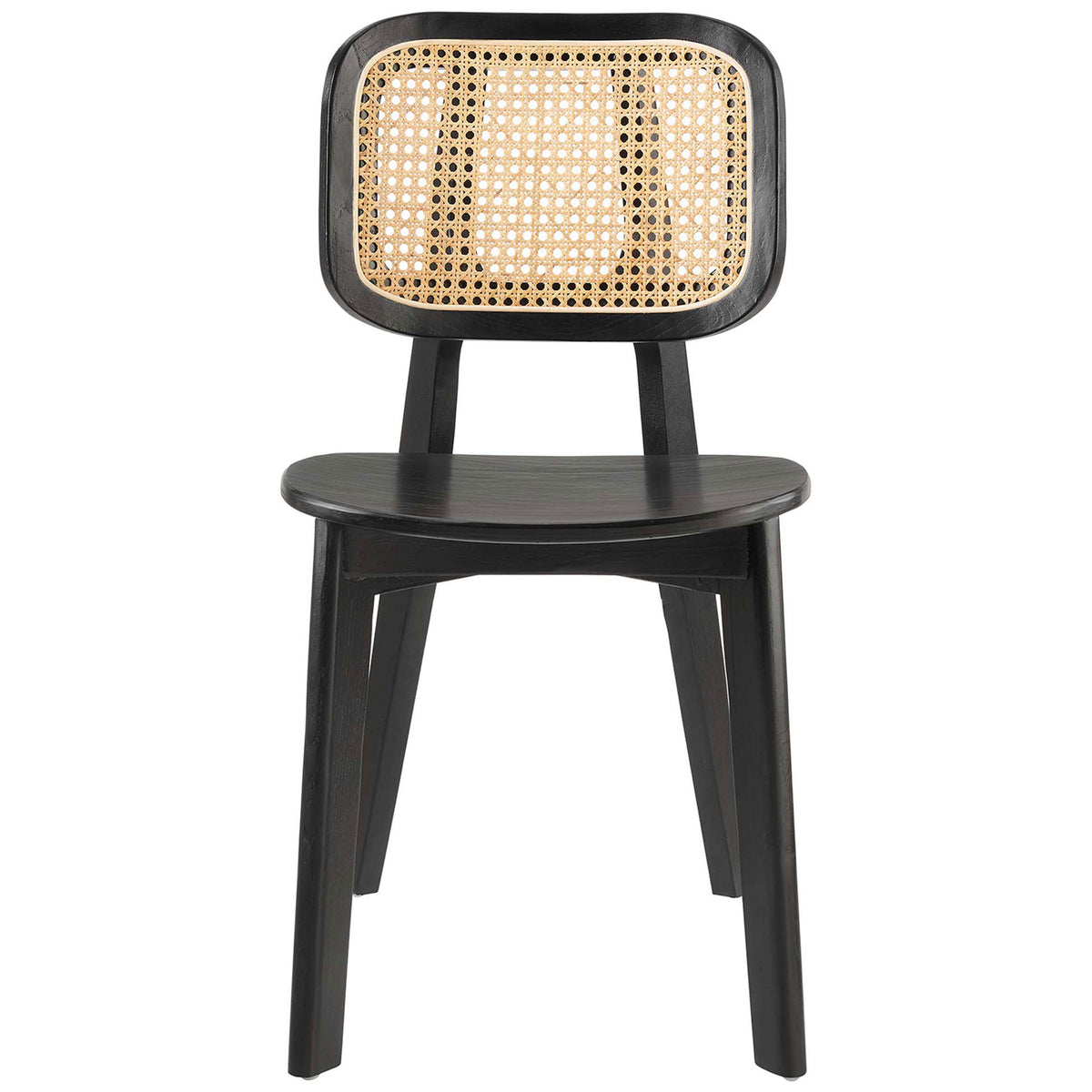Bentwood seat and woven rattan cane back stand out on this black wood dining chair || EEI-4645-BLK || front_studio