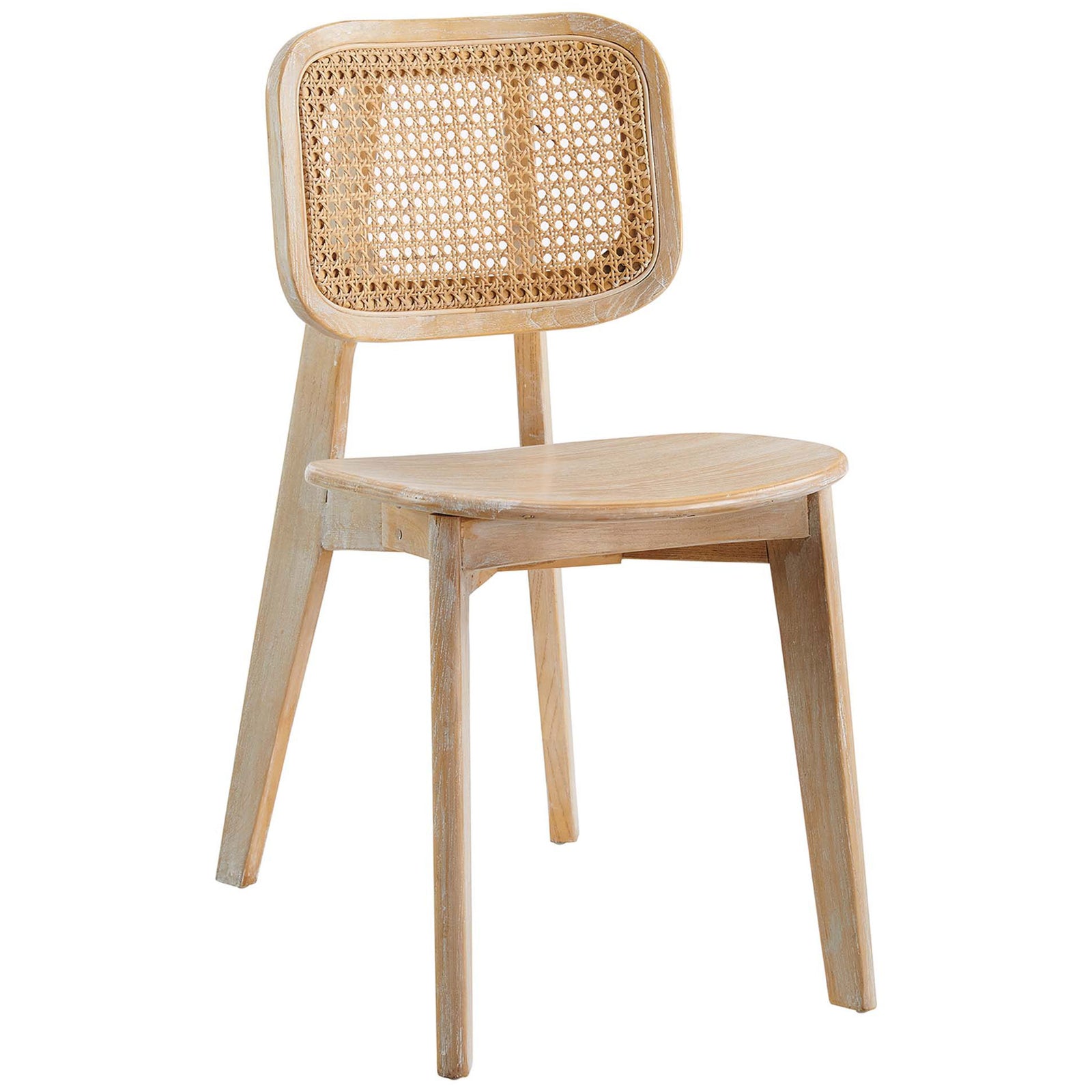 Elm wood dining chair with woven rattan cane back and curved bentwood seat || EEI-4645-GRY || front_angle_studio