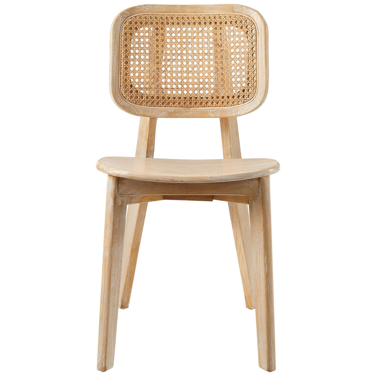 Modern farmhouse elm wood dining chair with a woven cane back and gently rounded seat || EEI-4645-GRY || front_studio
