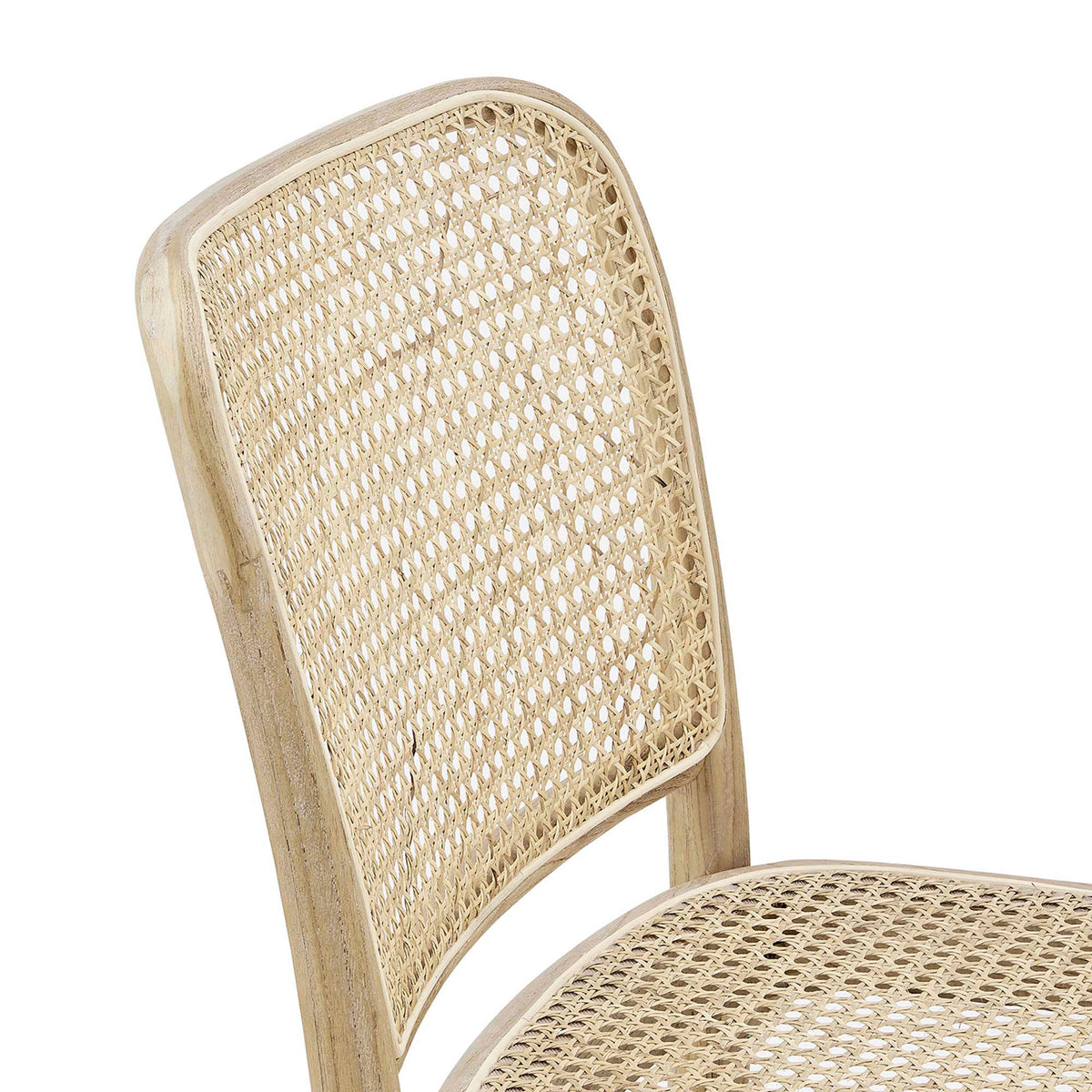 Rattan cane backrest and seat emphasizing open weave texture and an airy, lightweight feel. || EEI-4646-GRY || detail_studio