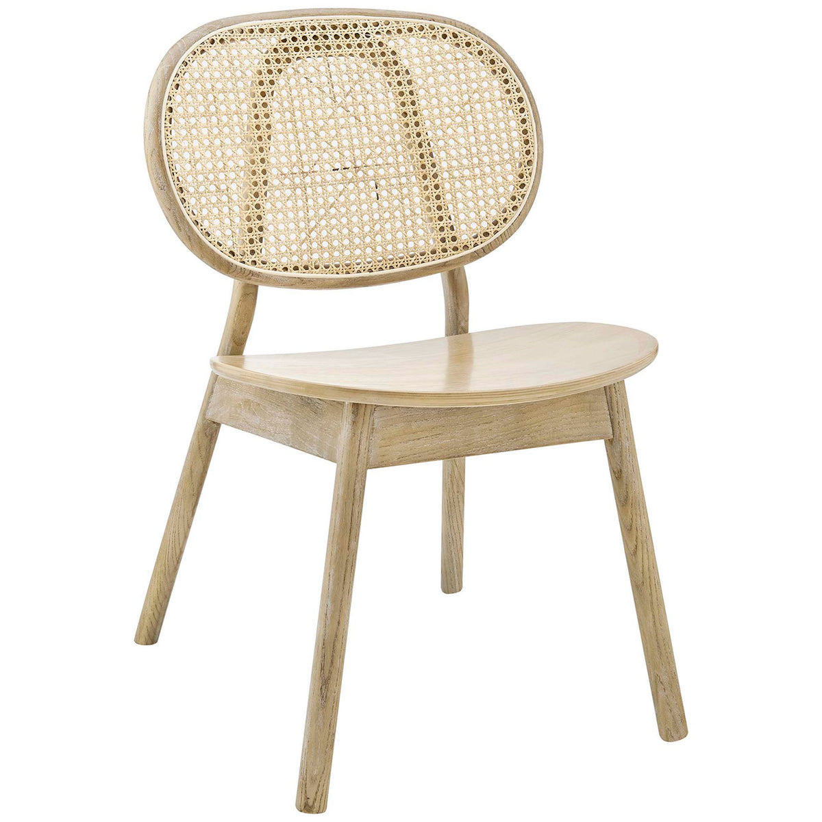 Elm wood dining chair with curved cane back and smooth wood seat for airy modern farmhouse style || EEI-4649-GRY || front_angle_studio