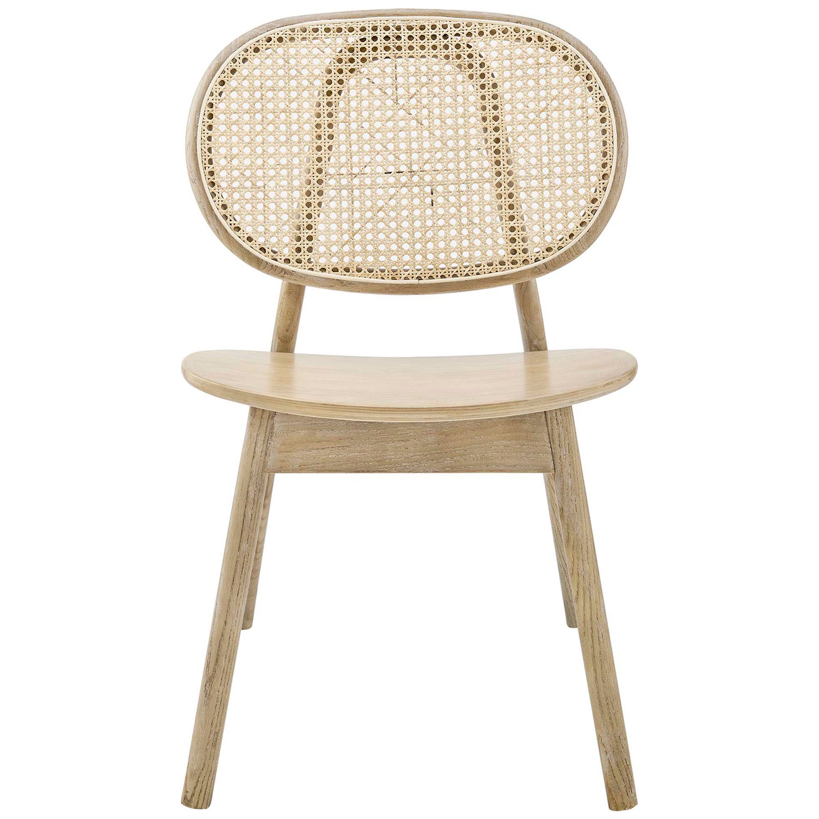 Rounded cane back dining chair with sleek wood frame brings cafe-inspired warmth to your dining space || EEI-4649-GRY || front_studio