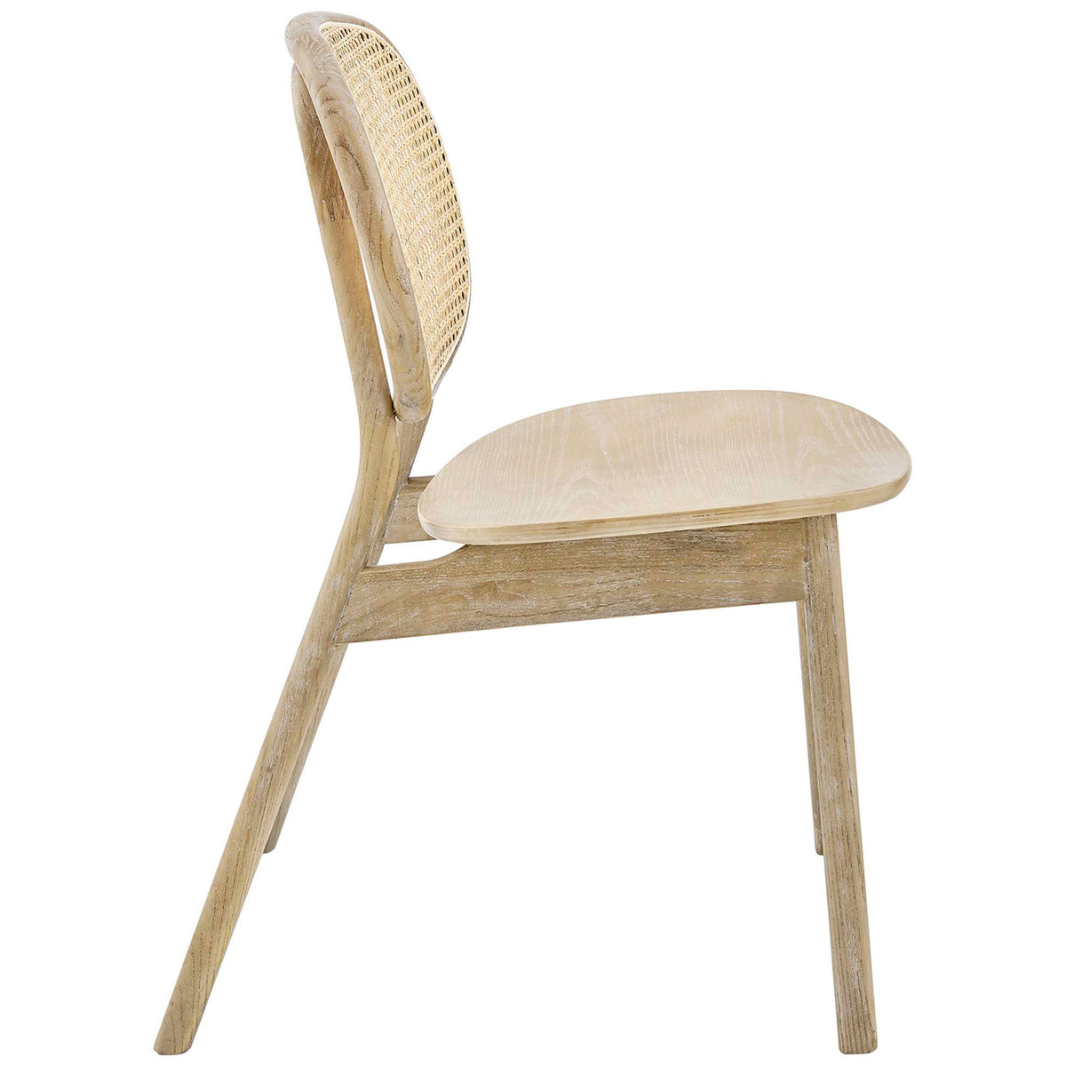 Low-profile wood dining chair with gently reclined cane back and tapered legs for relaxed seating || EEI-4649-GRY || side_studio