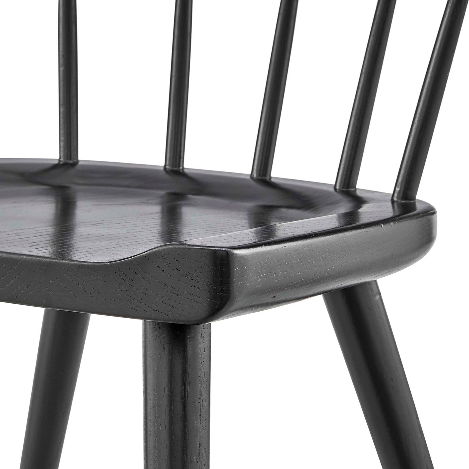 Black elm wood seat with molded edges, smooth finish, and subtle grain that elevates everyday dining. || EEI-4650-BLK || detail_studio