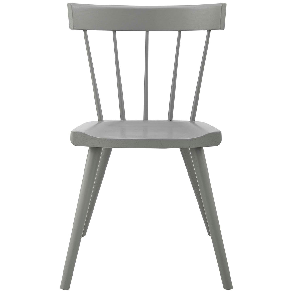 Elm wood dining chair in light gray finish with sculpted seat and supportive spindle backrest. || EEI-4650-LGR || front_studio