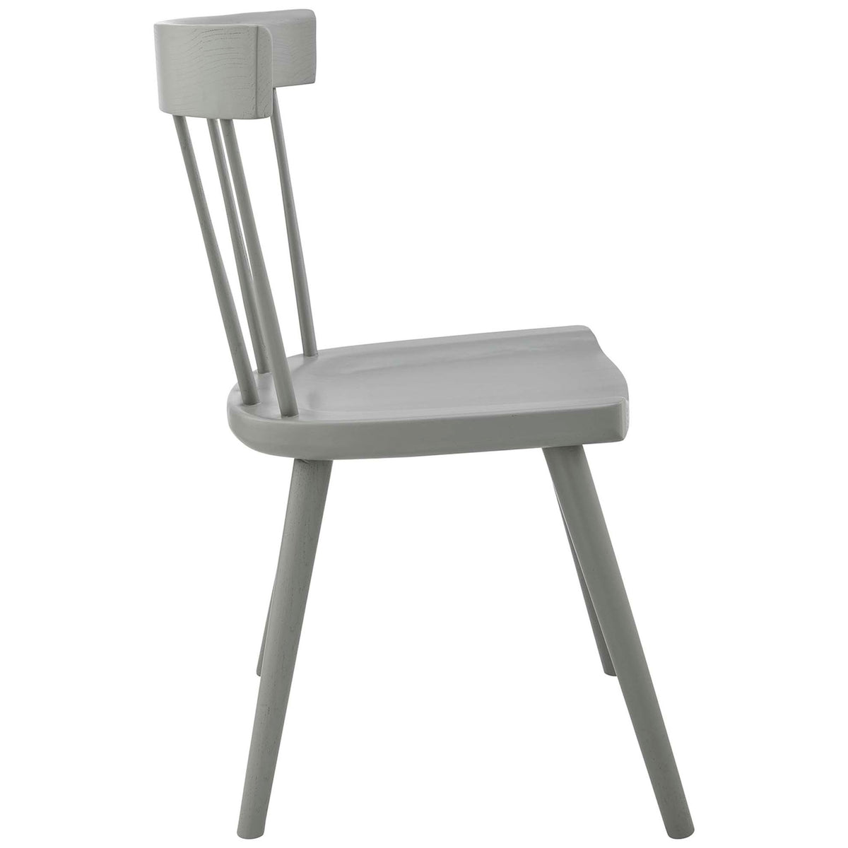 Curved wood seat and gently splayed legs bring comfort and casual farmhouse charm to this light gray chair. || EEI-4650-LGR || side_studio