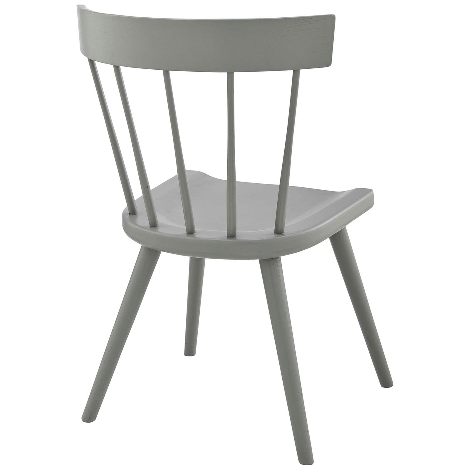 Open spindle back and tapered legs lend this light gray wood chair an airy, timeless look. || EEI-4650-LGR || back_angle_studio