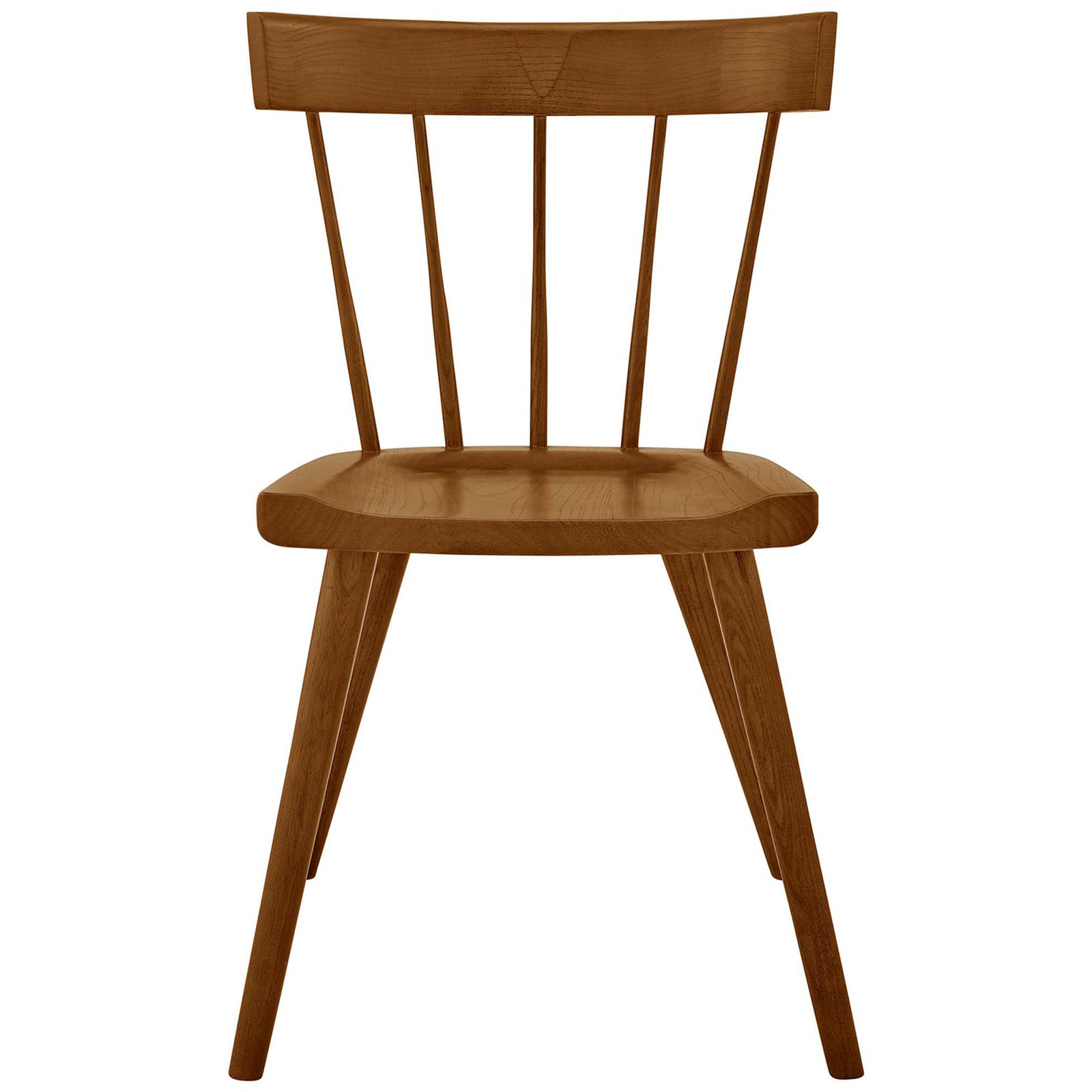 Modern walnut wood dining chair with spindle back and splayed legs for a clean farmhouse look. || EEI-4650-WAL || front_studio