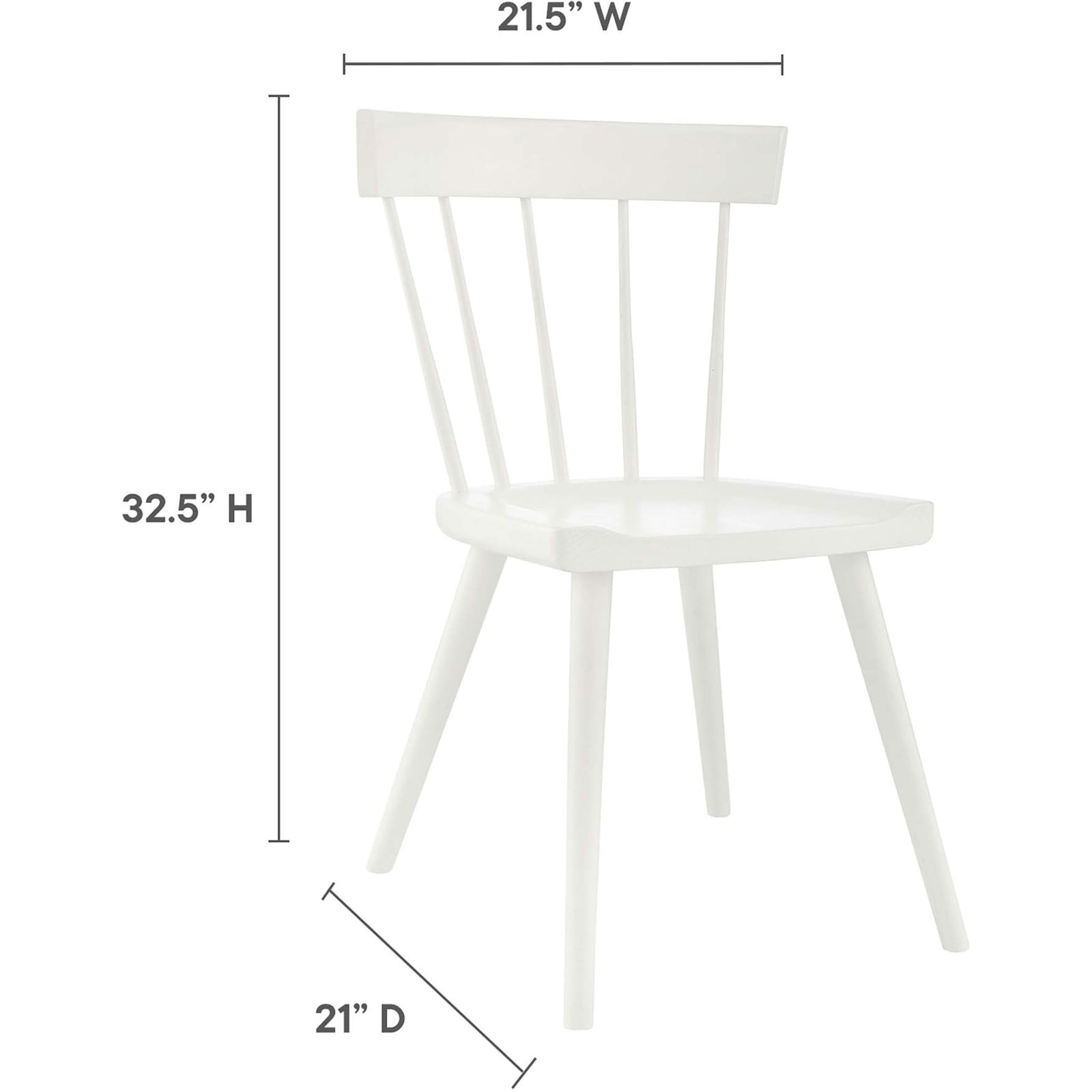 Dimension diagram of white Sutter dining chair with labeled height, width, and depth || EEI-4650-WHI || dimension_studio