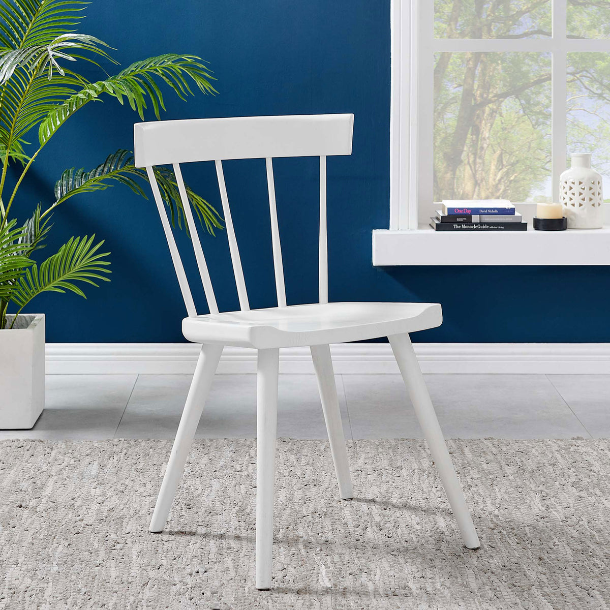 White Sutter dining chair brings fresh farmhouse charm to a bright, inviting dining nook || EEI-4650-WHI || front_angle_room
