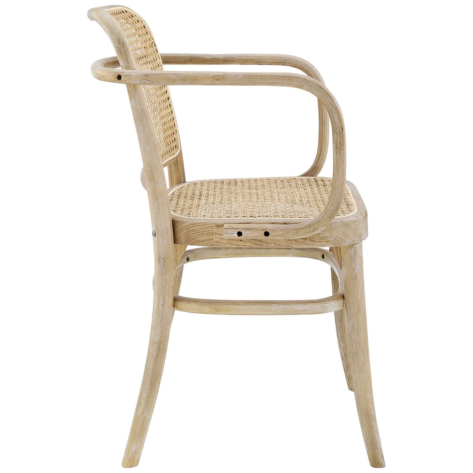 Slim profile of the Winona chair highlighting the rounded elm wood arms and legs || EEI-4651-GRY || side_studio