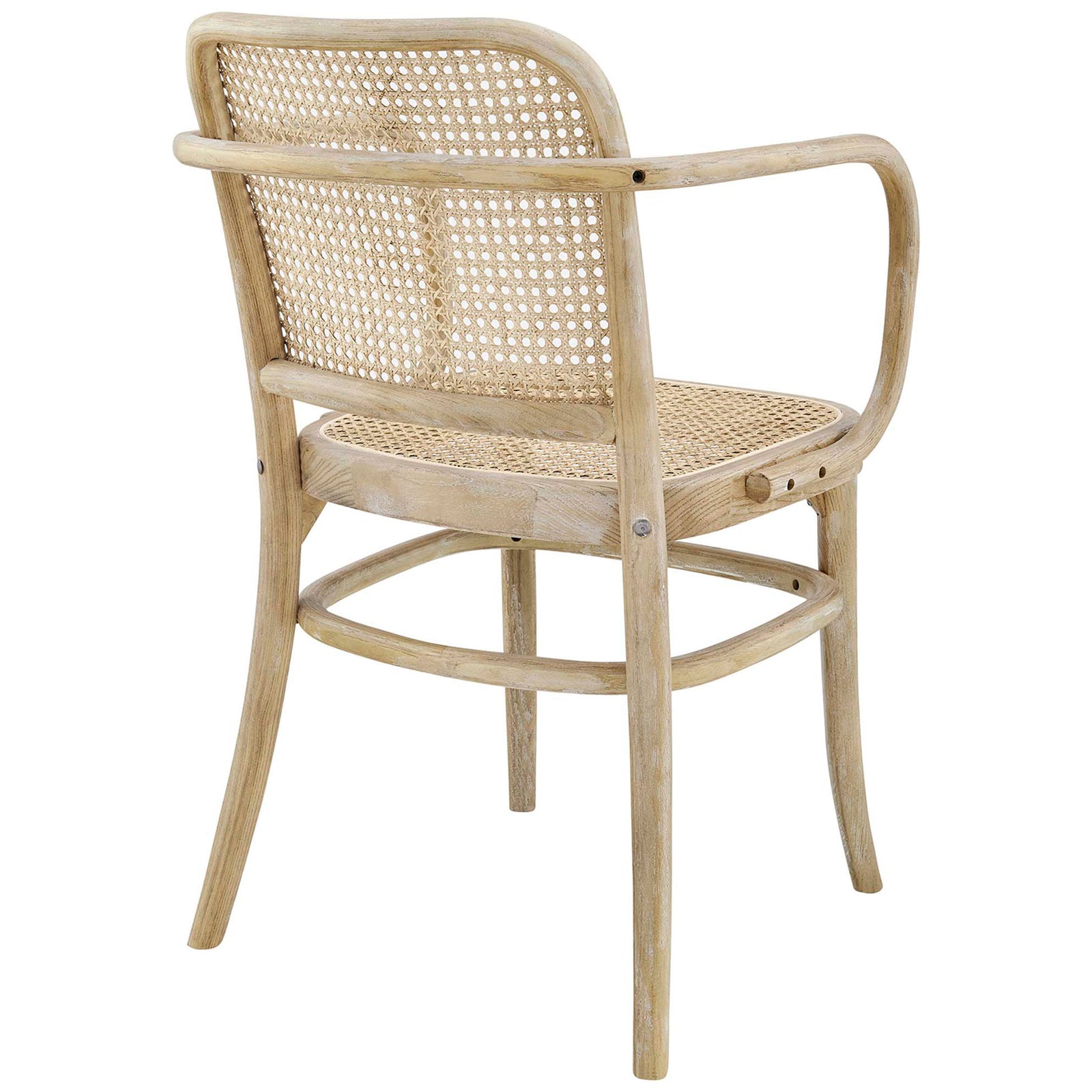 Back of the Winona cane dining chair with open weave and wraparound wood frame || EEI-4651-GRY || back_angle_studio