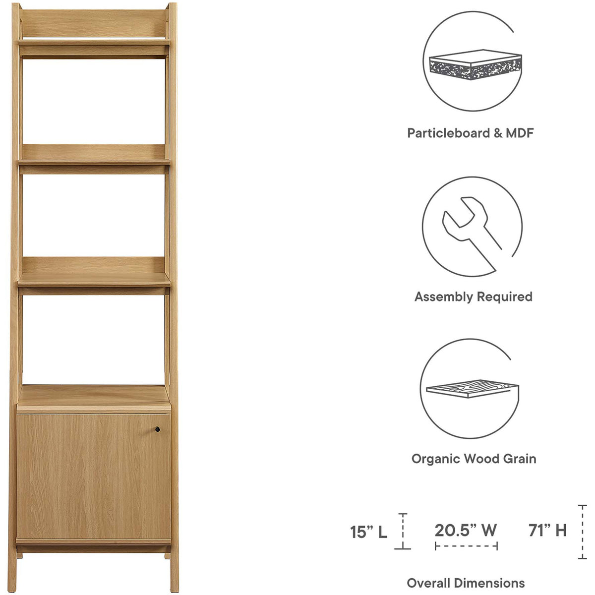 Durable particleboard and MDF construction with organic wood grain and overall dimensions for easy planning || EEI-4655-OAK || dimension_studio