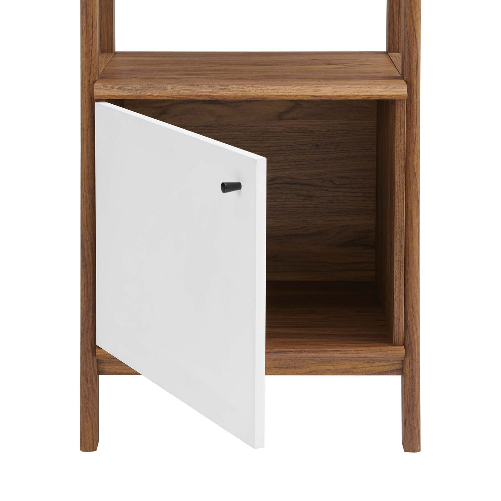 Concealed cabinet opens to reveal roomy storage for clutter-free living || EEI-4655-WAL-WHI || storage_open_studio