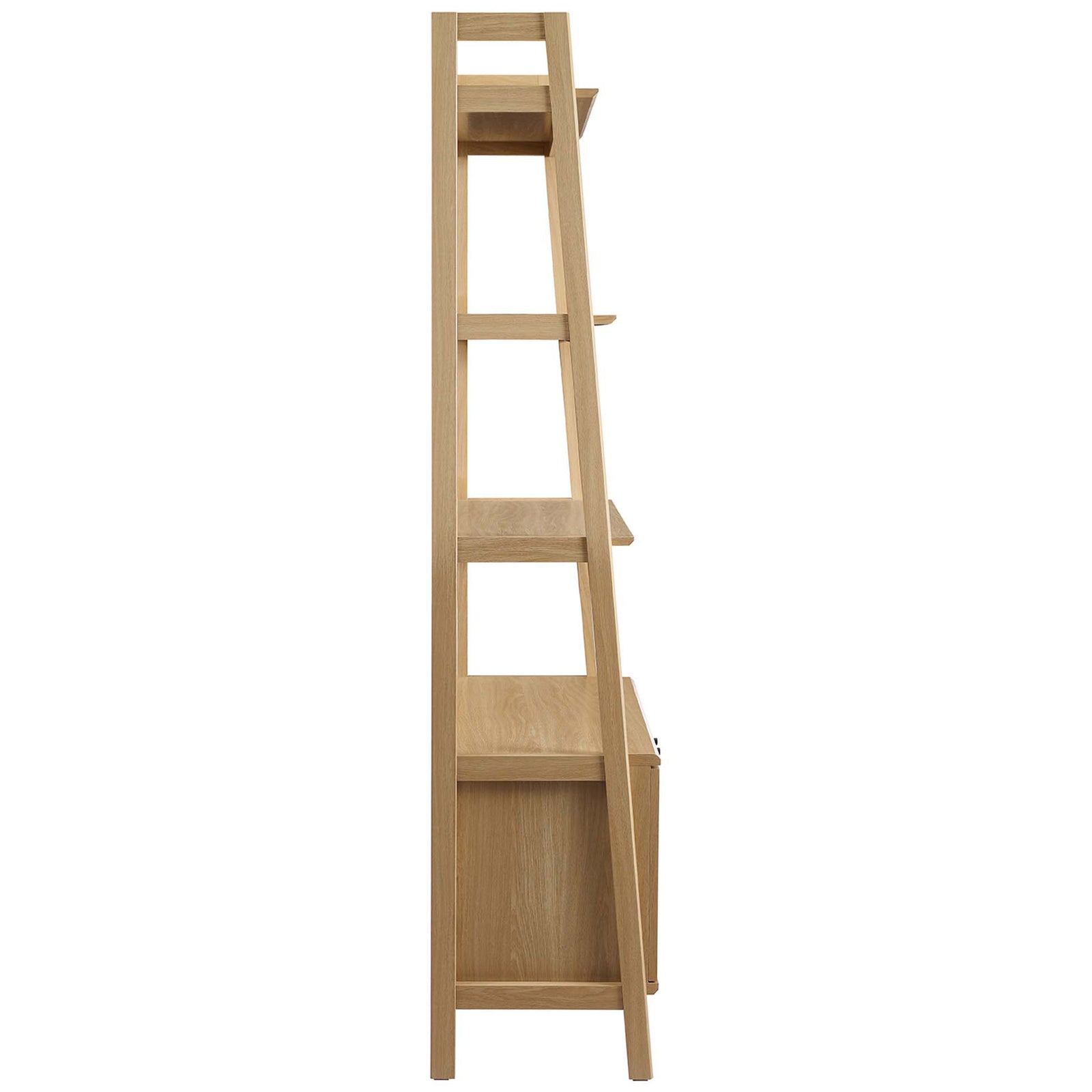 Slender frame and flush cabinet doors create a streamlined, space-saving bookshelf silhouette || EEI-4656-OAK || side_studio