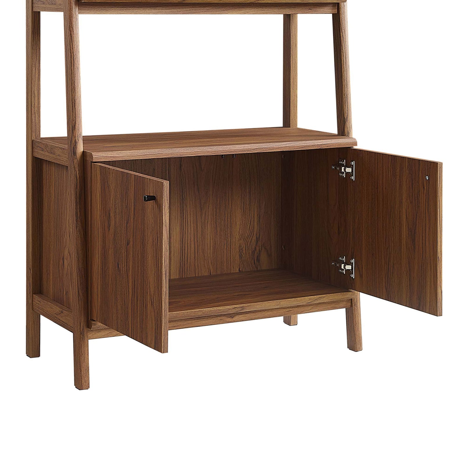 Two-door cabinet reveals roomy storage space to organize essentials beneath the open shelves || EEI-4656-WAL || storage_open_studio