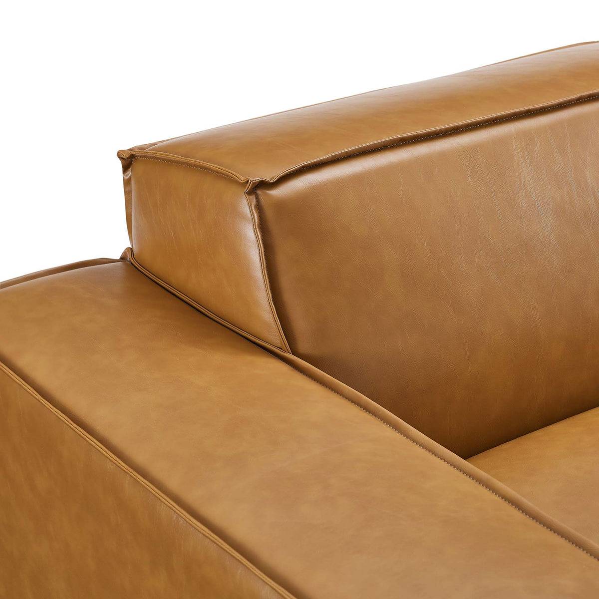 Tan vegan leather upholstery with French piping and thickly padded backrest detail || EEI-4708-TAN || detail_studio