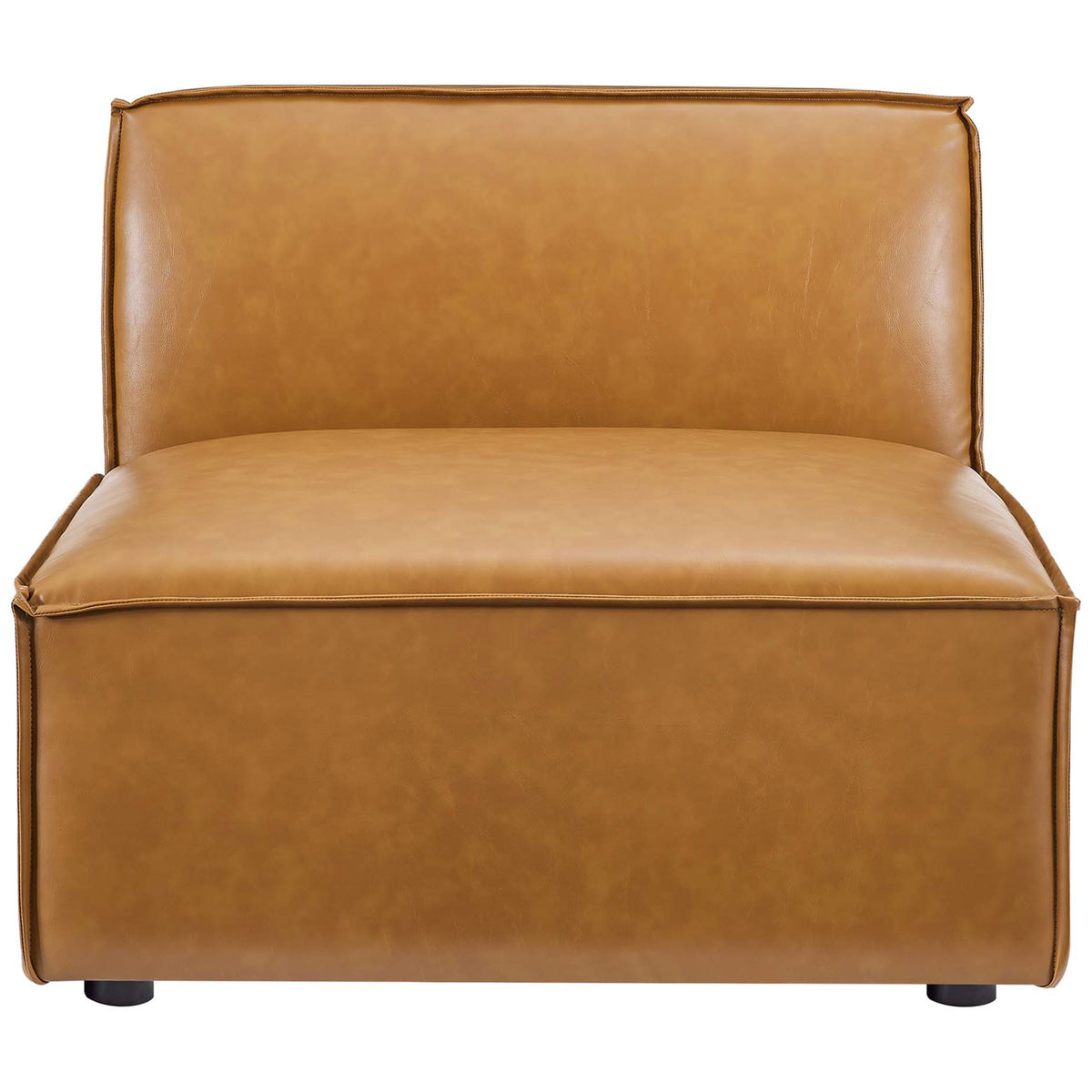 Tan vegan leather armless seat with smooth tailored lines || EEI-4708-TAN || front_partial_studio