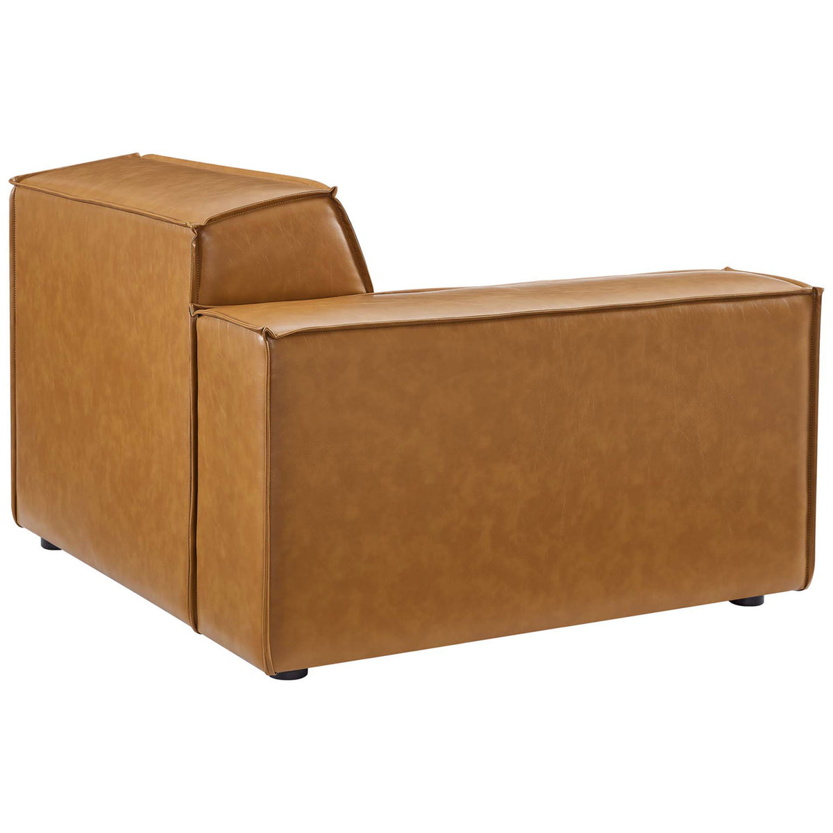 Tan vegan leather single-arm chair featuring smooth back cushions and tailored edges || EEI-4710-TAN || back_angle_partial_studio