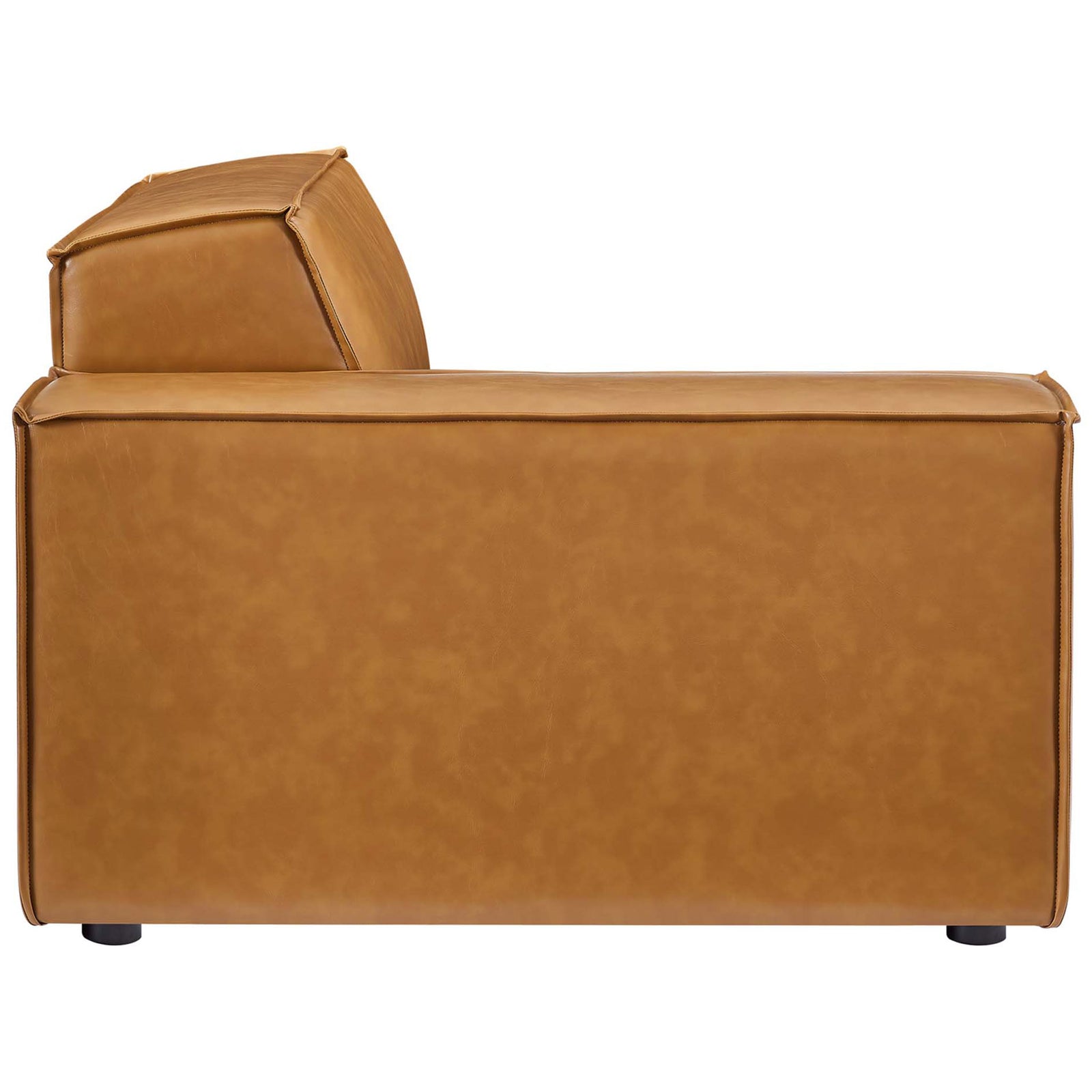 Tan vegan leather sectional end unit featuring a clean, uninterrupted back panel and subtle seam detailing || EEI-4711-TAN || back_partial_studio