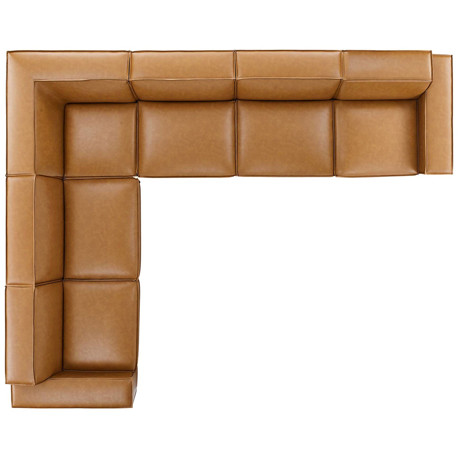 Spacious L-shaped tan vegan leather sectional offering generous seating for large living rooms || EEI-4715-TAN || top_studio