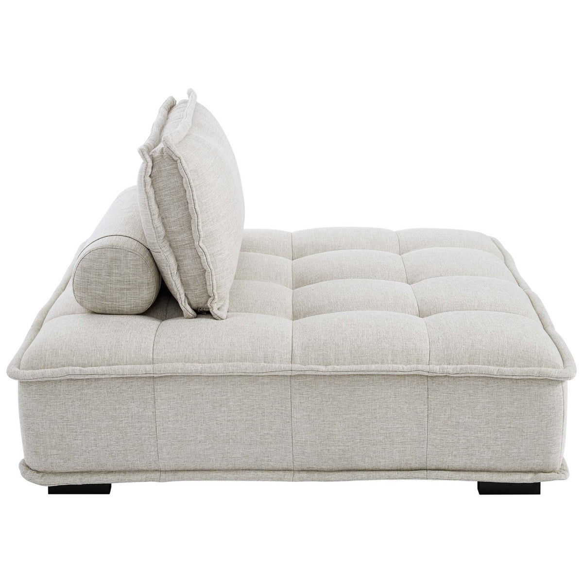 Low-profile, deep seat silhouette with a tufted cushion and supportive backrest with matching bolster. || EEI-4725-BEI || side_studio