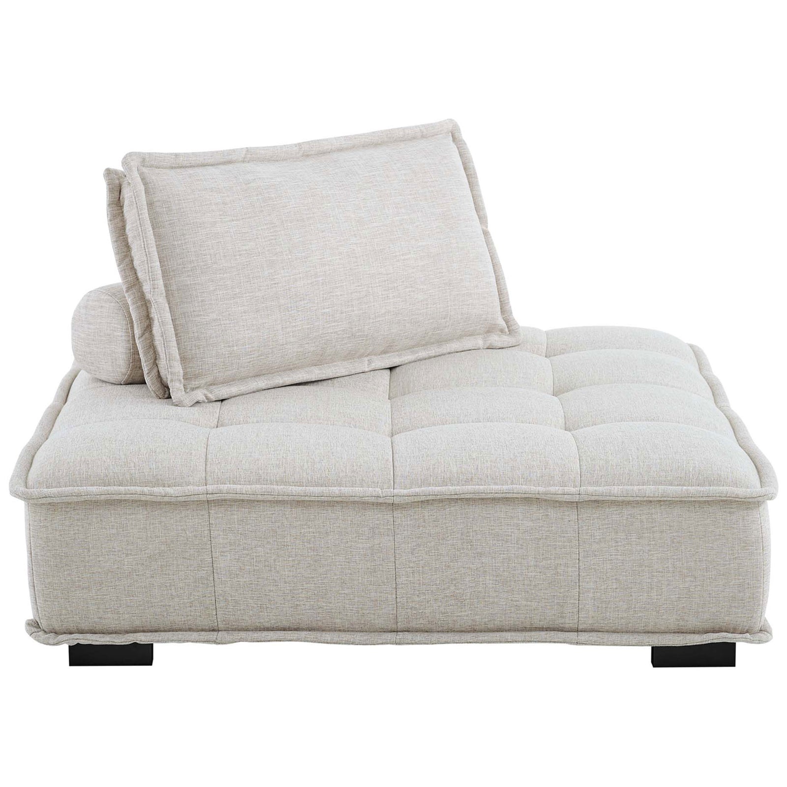 Spacious tufted seat with a plush back cushion and matching bolster pillow. || EEI-4725-BEI || front_studio