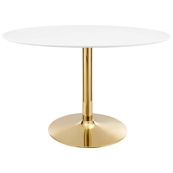 Elegant 48-inch oval white dining table with gleaming gold pedestal base for chic entertaining || EEI-4750-GLD-WHI || front_studio