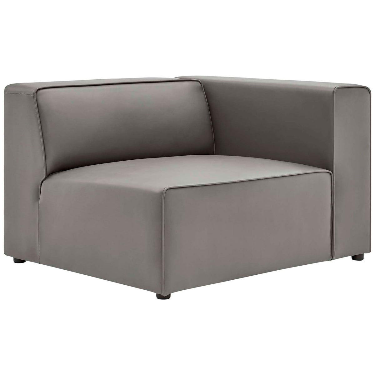 Boxy gray vegan leather sectional component showcasing smooth upholstery and minimal seam lines || EEI-4788-GRY || front_angle_partial_studio