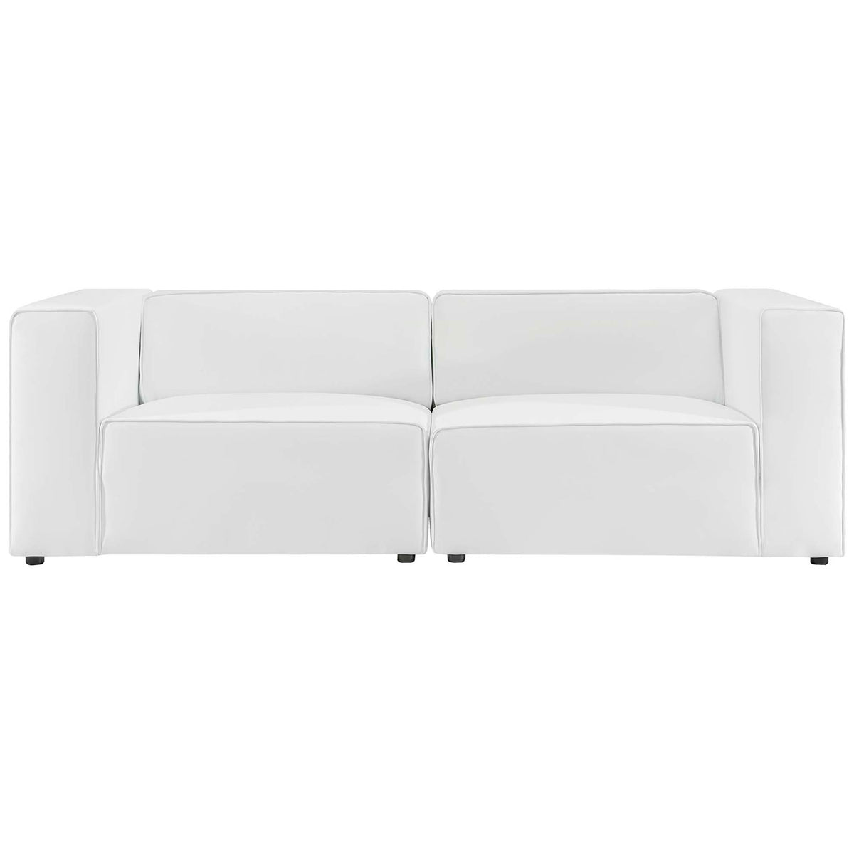 White vegan leather two-piece sectional loveseat with box arms and deep seat cushions || EEI-4788-WHI || front_studio