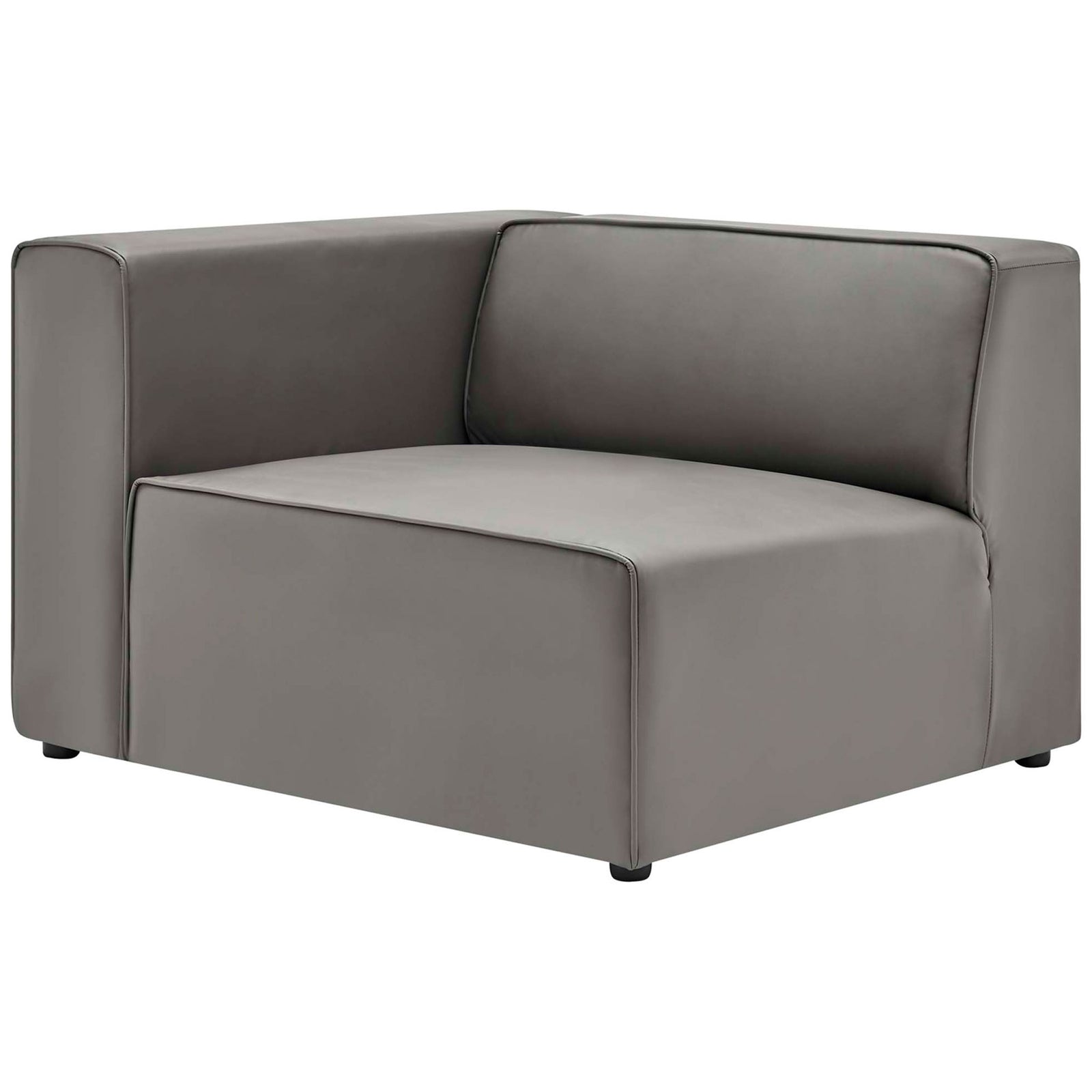 Gray vegan leather sectional end chair module with generous cushioning and clean lines || EEI-4789-GRY || front_angle_partial_studio