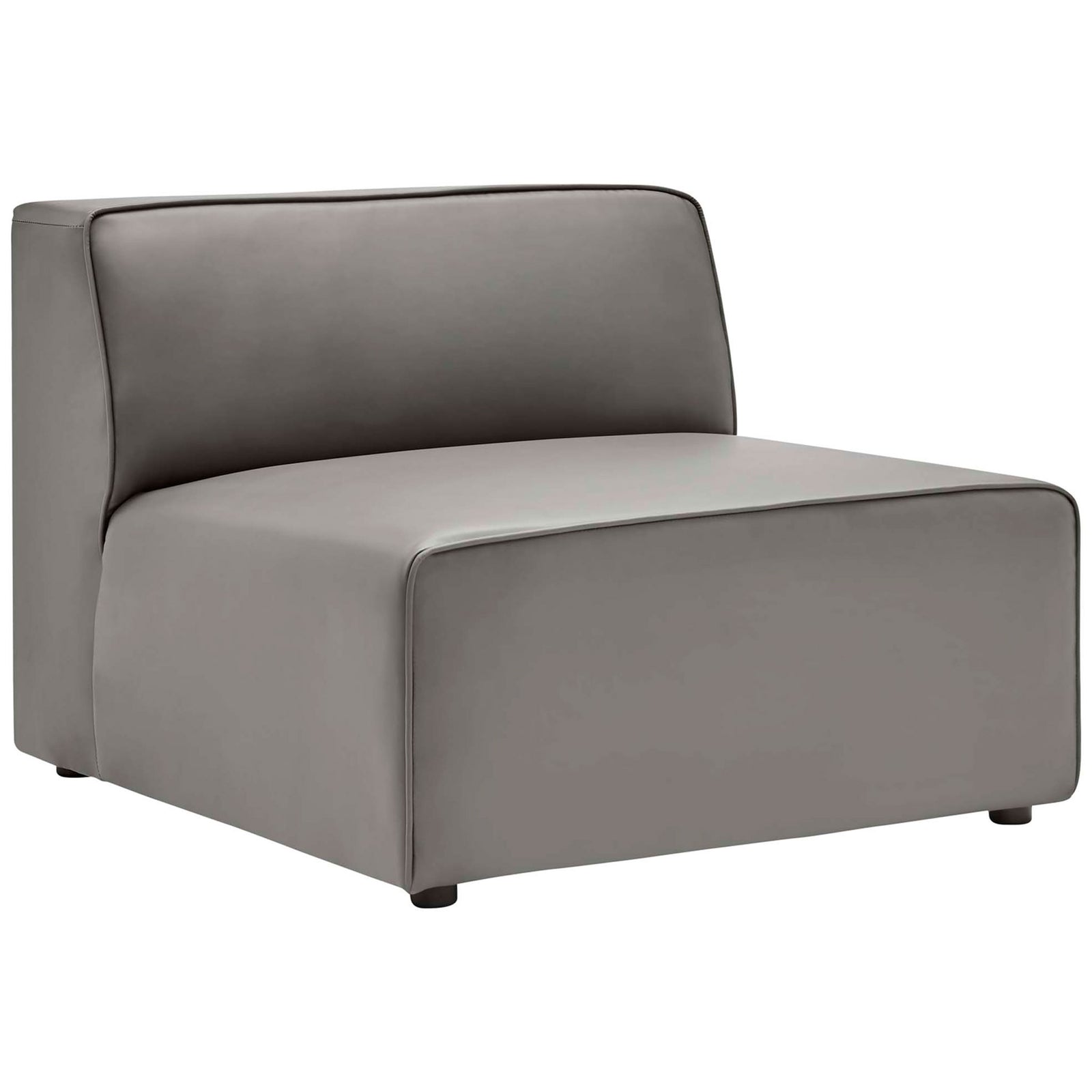 Gray vegan leather armless sectional chair with wide seat and supportive back cushion || EEI-4789-GRY || front_angle_partial_studio