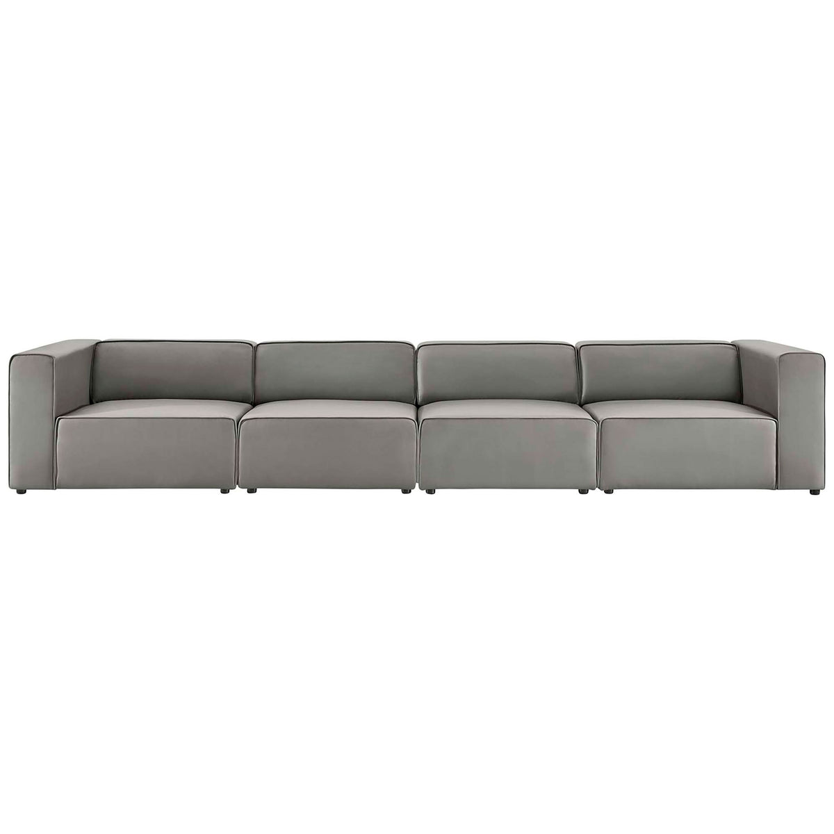 Gray vegan leather sectional sofa with four deep seats and clean, low-profile lines || EEI-4793-GRY || front_studio