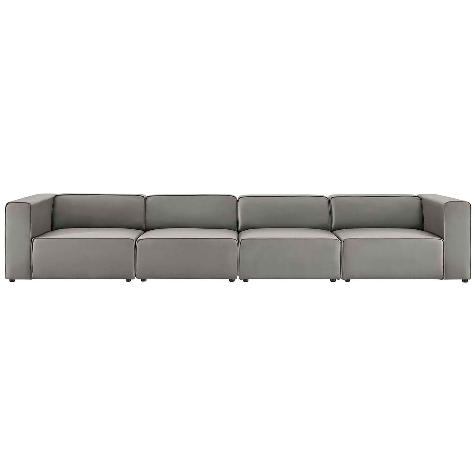 Gray vegan leather sectional sofa with four deep seats and clean, low-profile lines || EEI-4793-GRY || front_studio