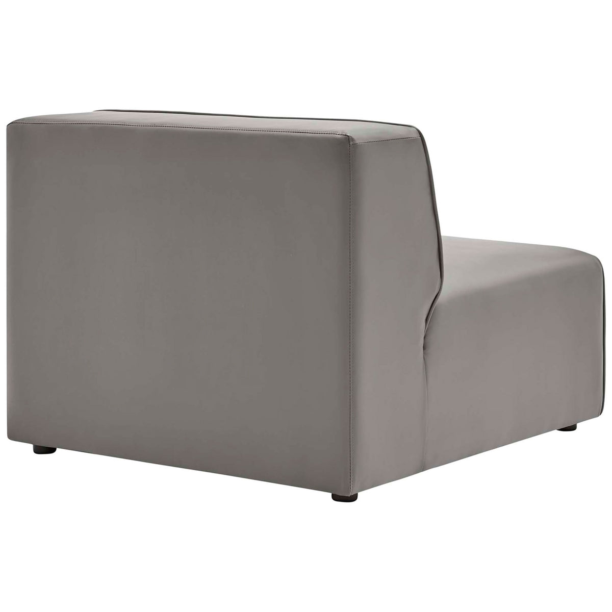 Back of the armless gray modular seat with smooth vegan leather finish and subtle stitching || EEI-4793-GRY || back_angle_partial_studio