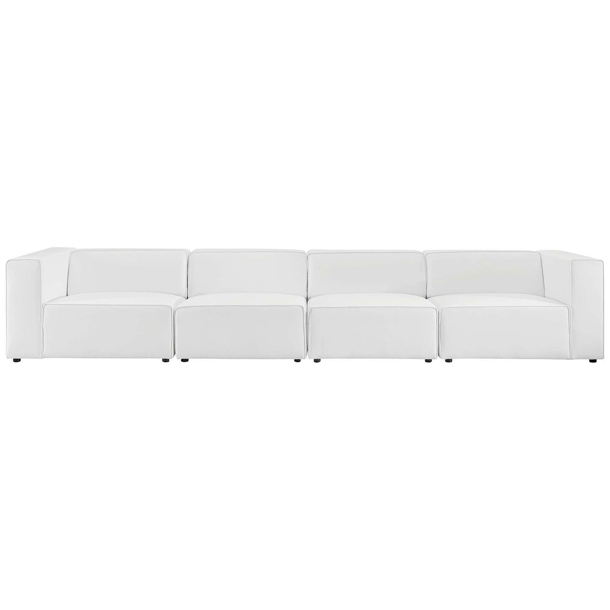 White vegan leather 4-piece sectional sofa with clean lines, deep seats, and low-profile arms for modern living rooms || EEI-4793-WHI || front_studio