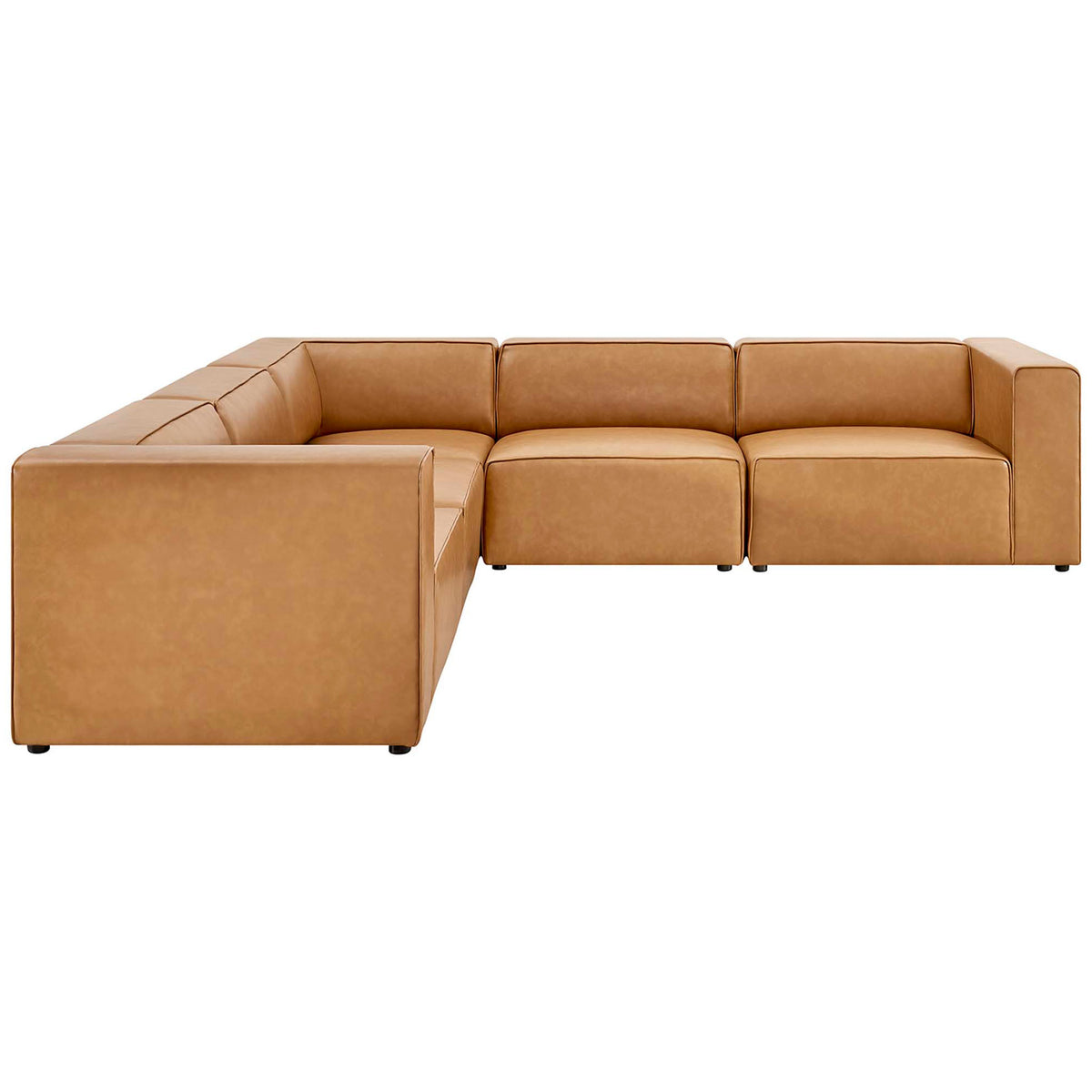 Spacious tan vegan leather sectional sofa set with clean lines and block arms for modern living rooms || EEI-4795-TAN || front_studio
