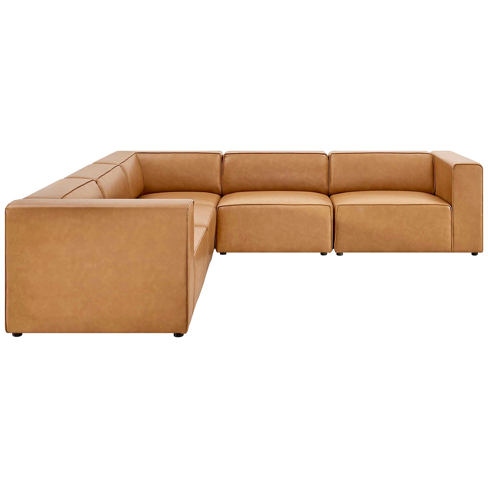 Spacious tan vegan leather sectional sofa set with clean lines and block arms for modern living rooms || EEI-4795-TAN || front_studio