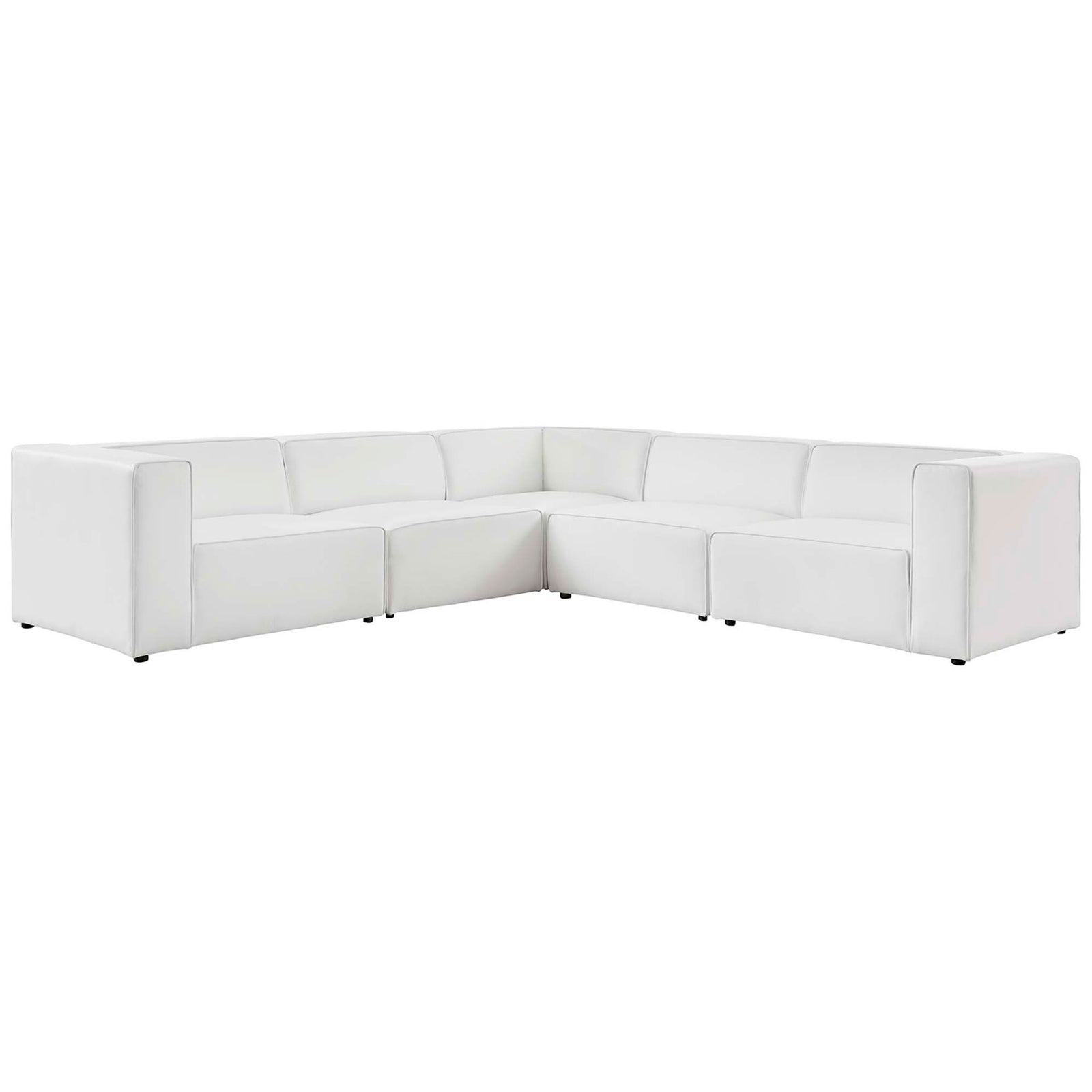 Spacious white vegan leather sectional with low-profile lines and deep, lounge-ready seating || EEI-4795-WHI || front_angle_studio