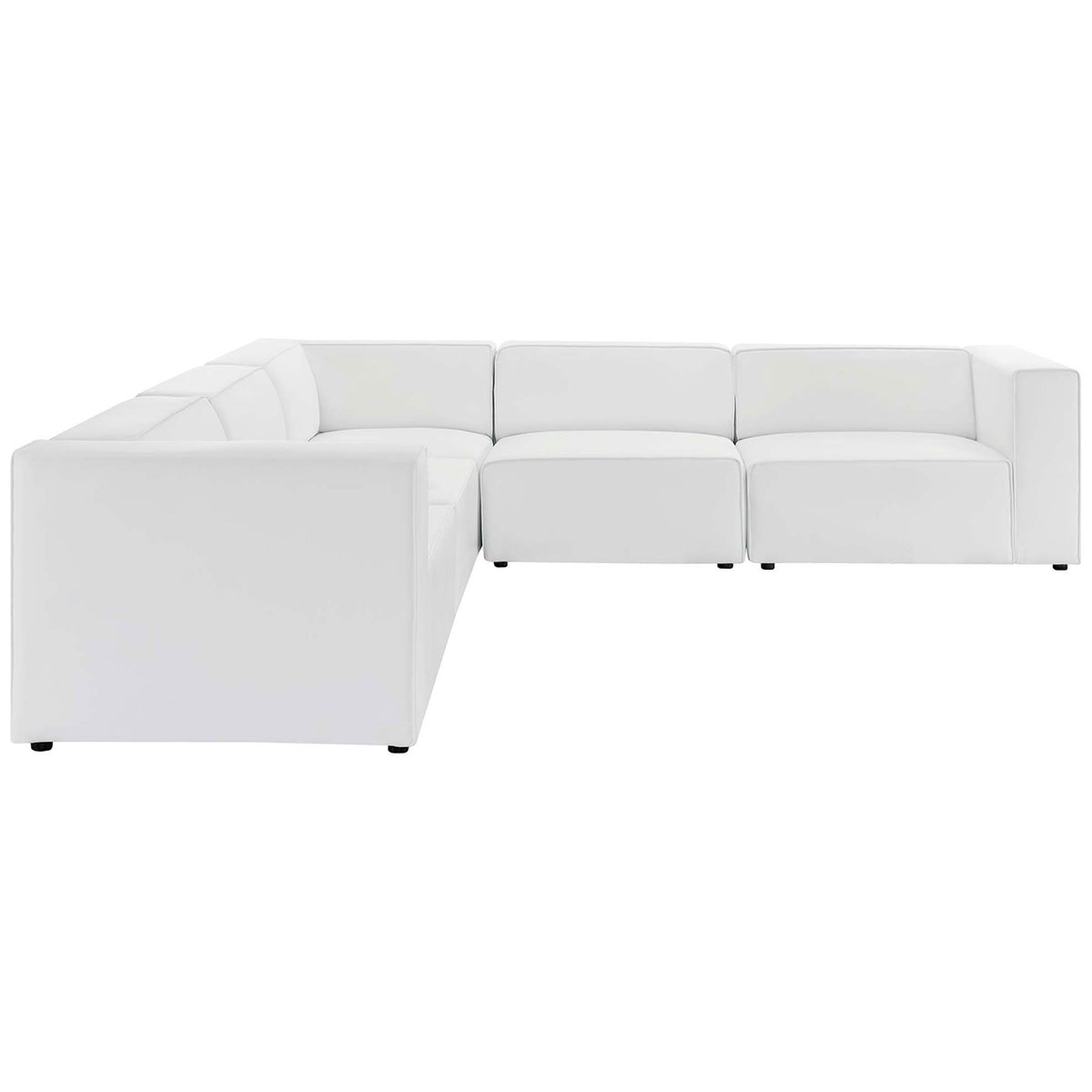Modern 5-piece white vegan leather sectional with generous cushioning and clean, tailored edges || EEI-4795-WHI || front_studio
