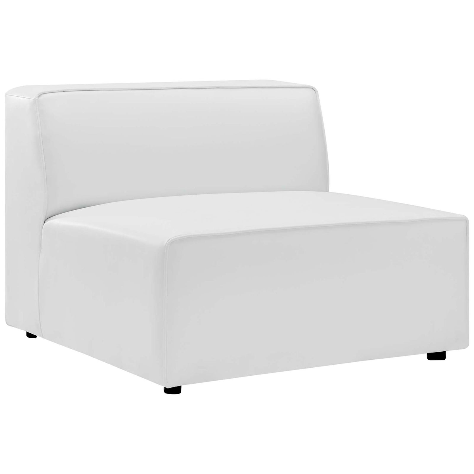 Plush white vegan leather armless chair module with deep seat and gently curved backrest || EEI-4795-WHI || front_angle_partial_studio
