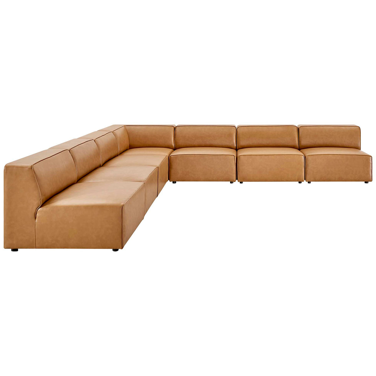 Contemporary tan vegan leather sectional showcasing extended seating for large living spaces || EEI-4797-TAN || front_angle_studio