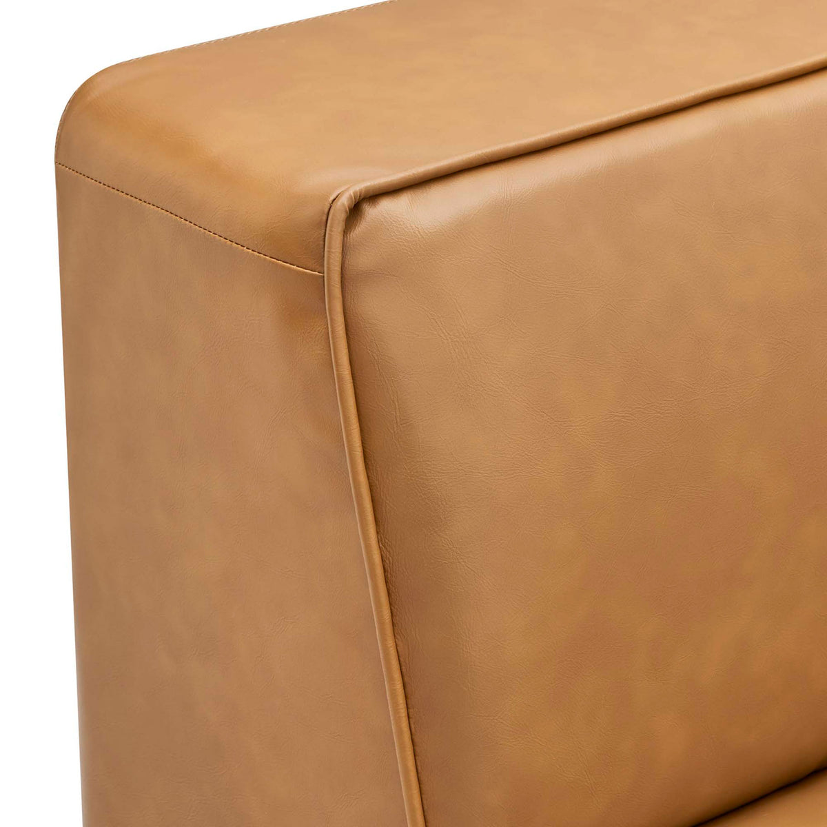 Vegan leather upholstery with elegant trim piping and softly rounded edges || EEI-4797-TAN || detail_studio