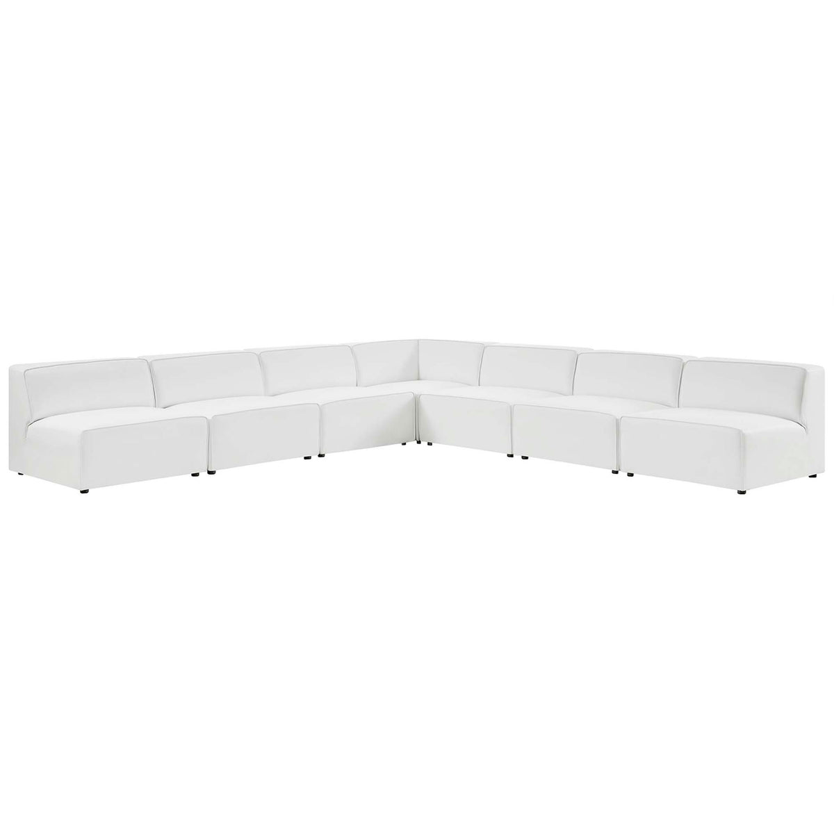 Spacious white vegan leather sectional offers generous seating with clean lines for modern living rooms || EEI-4797-WHI || front_angle_studio